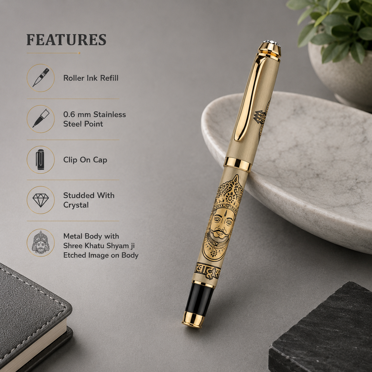 Divine Ink Khatu Shyam Ji Premium Etched Metal Roller Pen