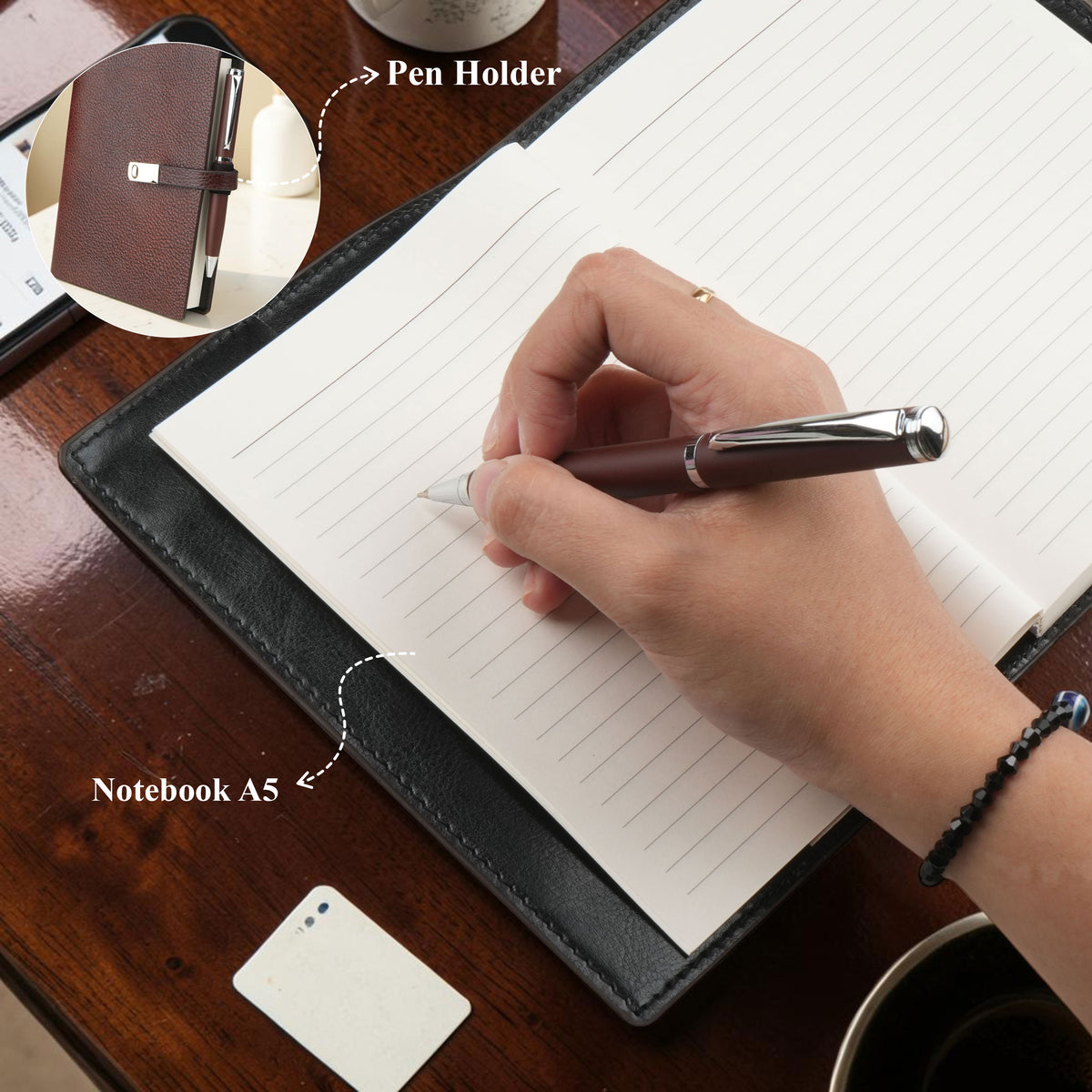 Classic Minimalist Leather A5 Diary & Pen Gift Set