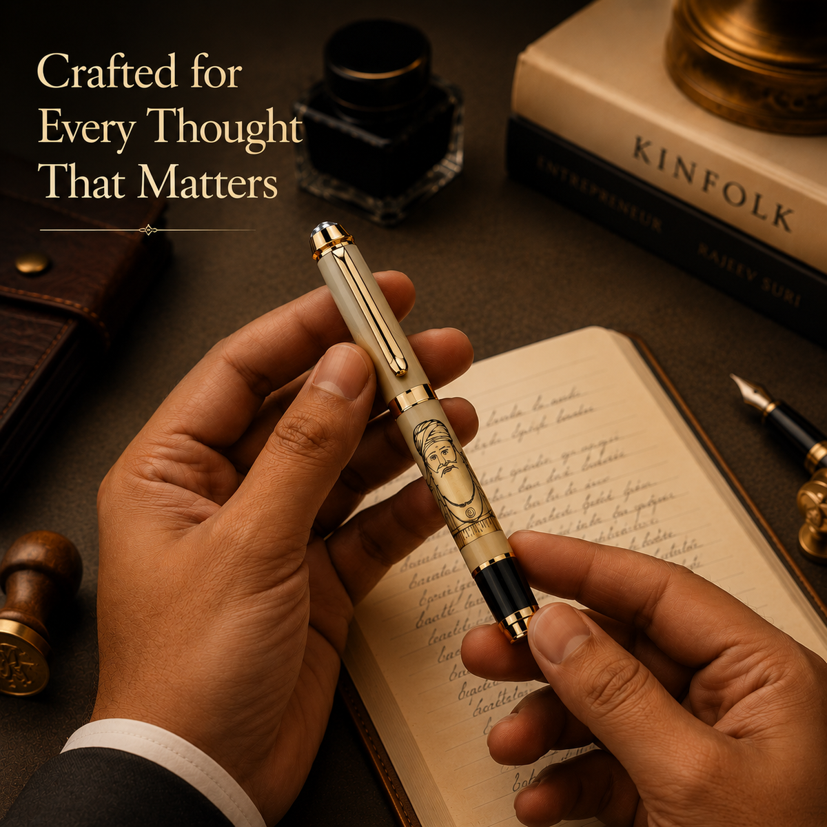 Divine Ink Waheguru Maharaj Premium Etched Metal Roller Pen