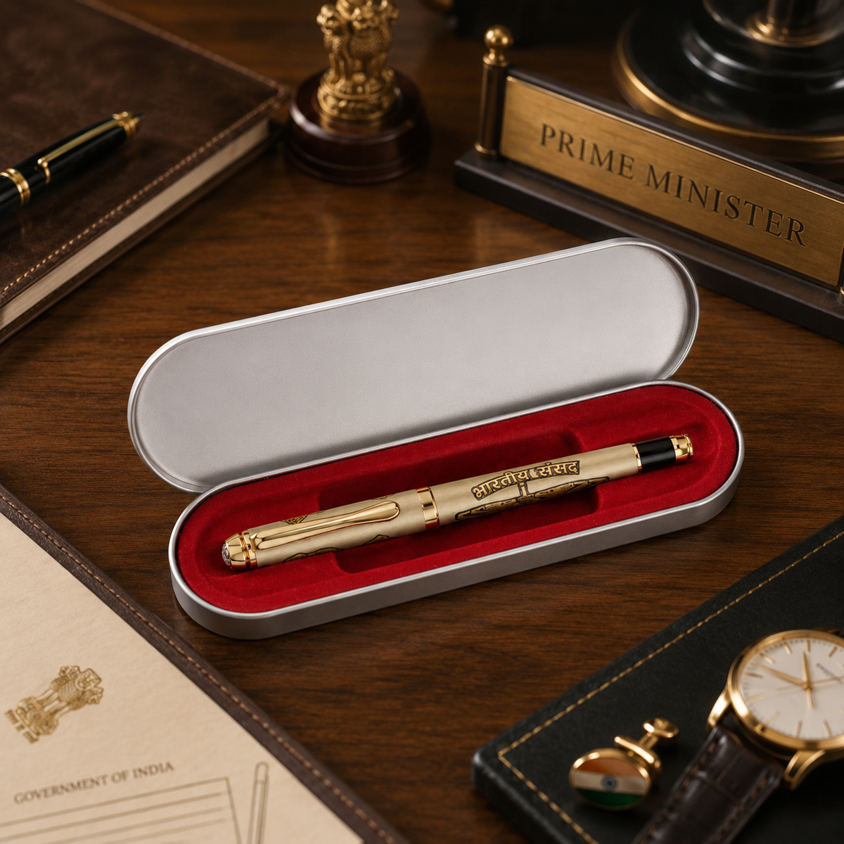 Parliament of India Premium Etched Metal Roller Pen