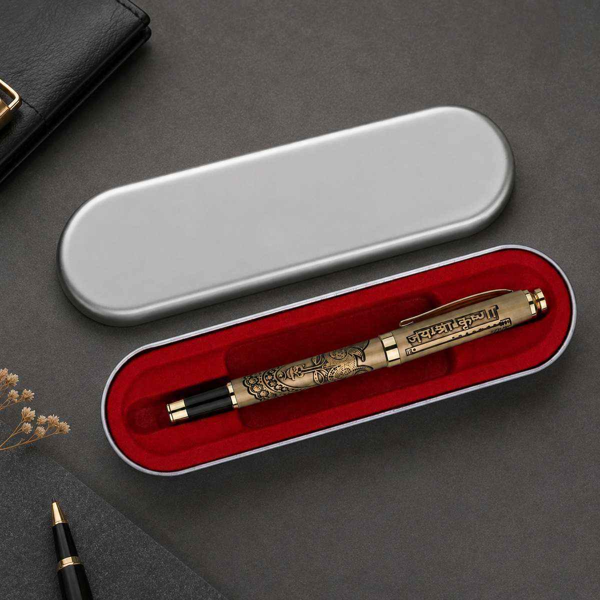 Jai Shree Krishna Premium Etched Metal Roller Pen