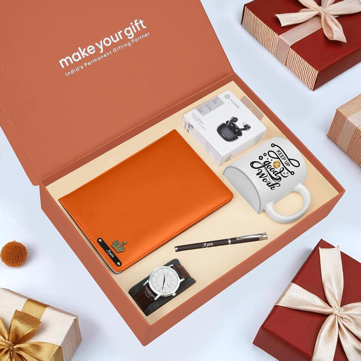 Personalized Diary Pen Earbuds Watch & Mug Gift Hamper