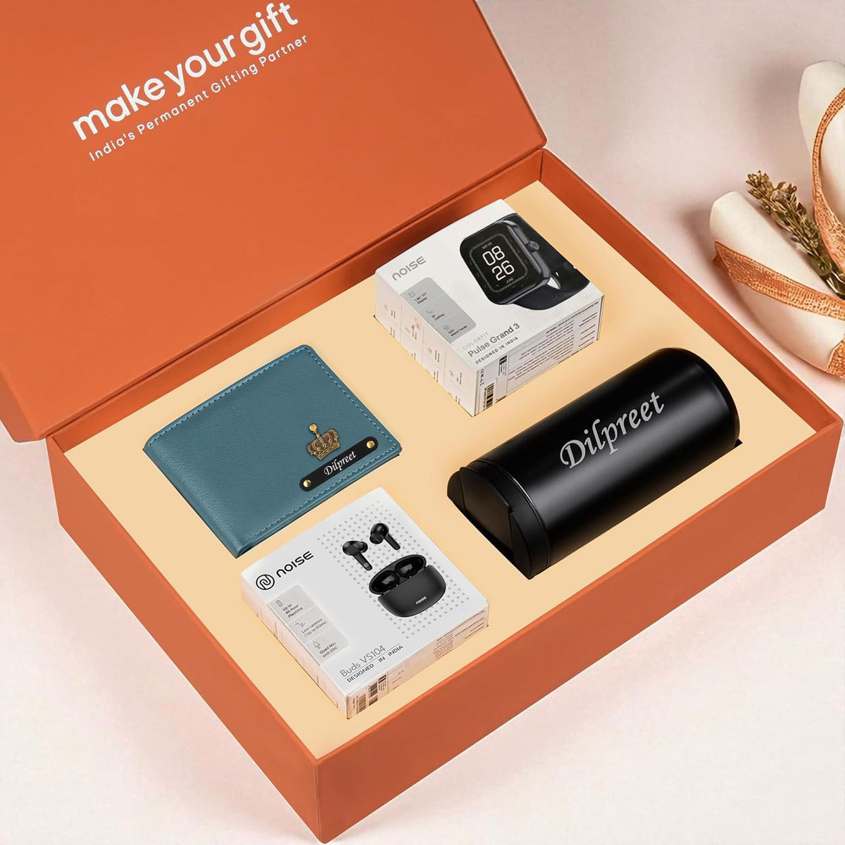 Personalized Wallet Smart Watch Earbuds & Tumbler Gift Hamper