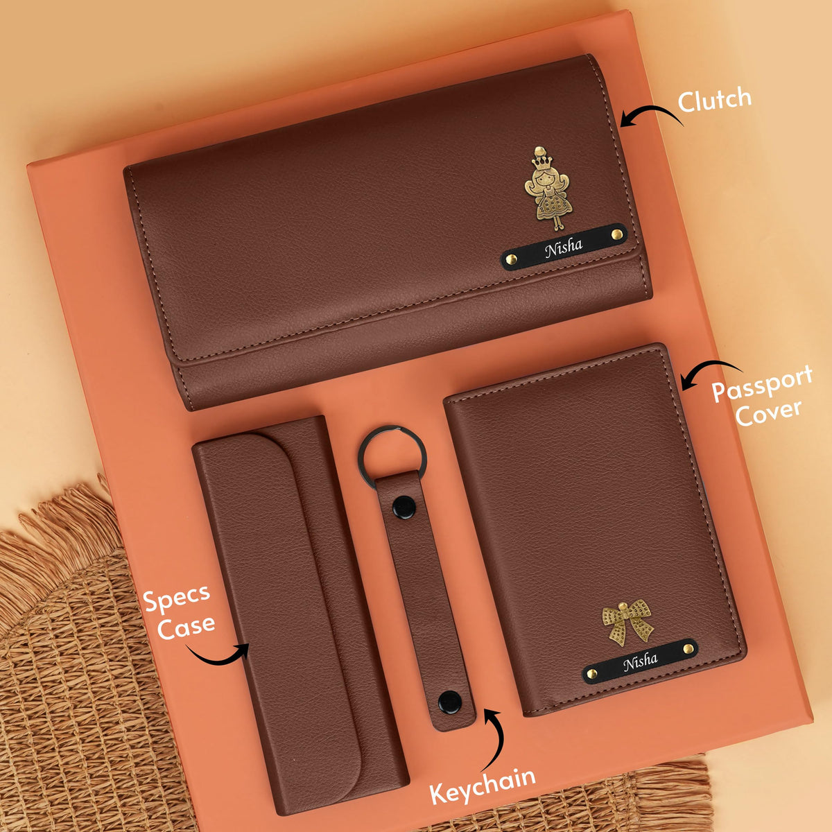 Personalized Clutch Passport Cover Keychain Eyewear Case Gift Hamper