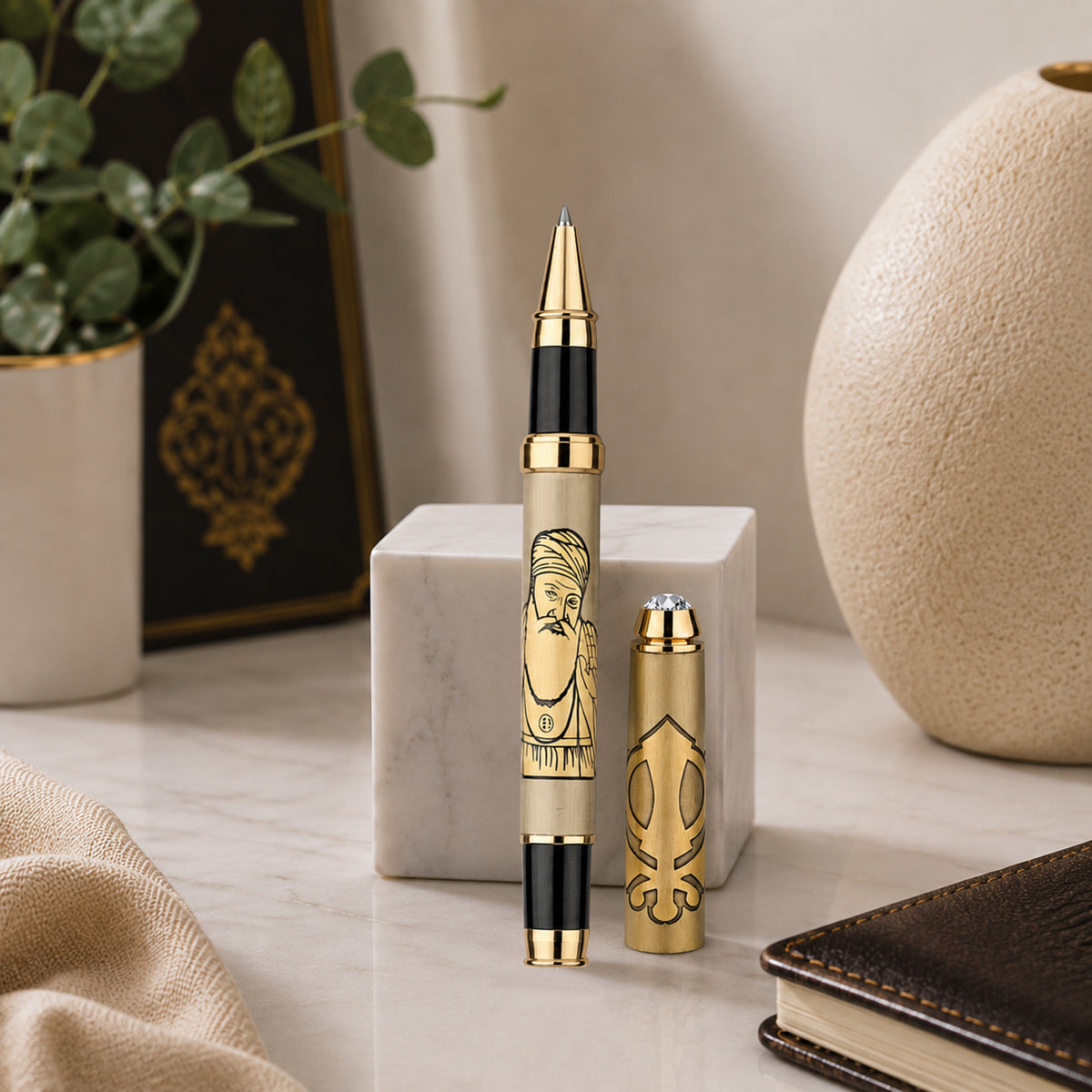 Divine Ink Waheguru Maharaj Premium Etched Metal Roller Pen