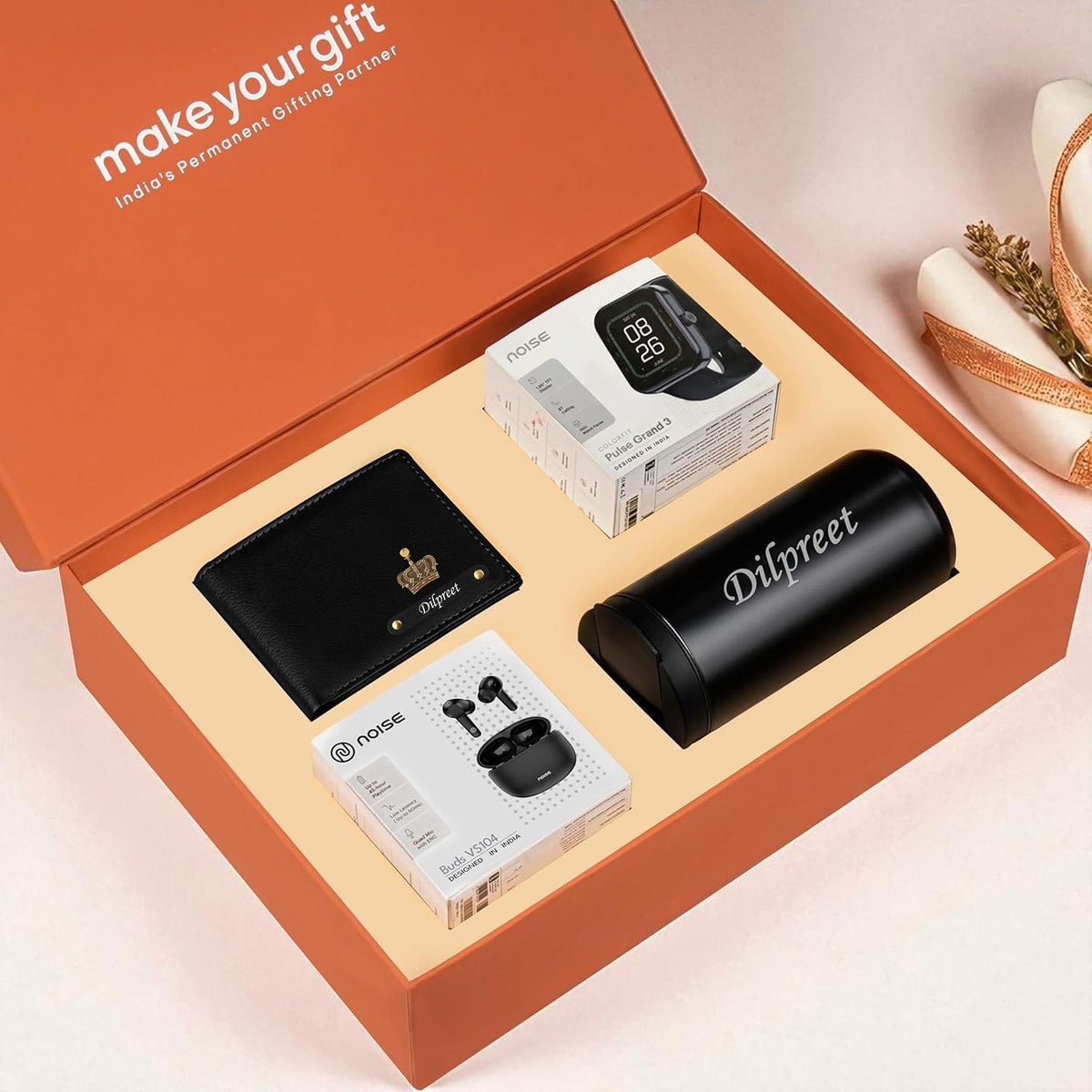Personalized Wallet Smart Watch Earbuds & Tumbler Gift Hamper