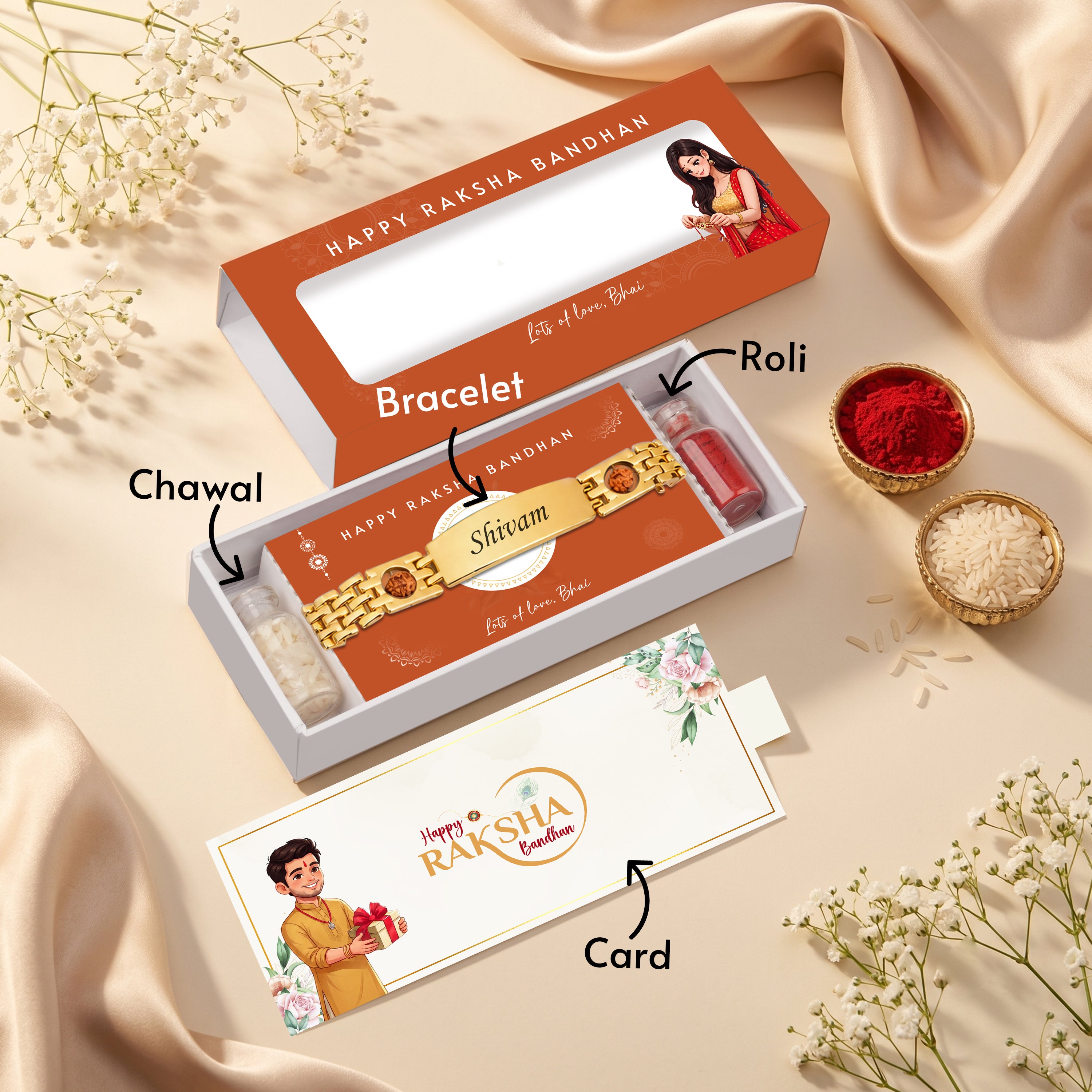 Personalized Bracelet Rudraksh Rakhi With Gift Box