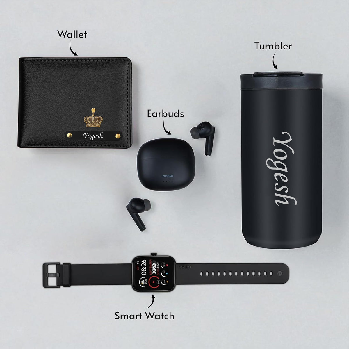 Personalized Wallet Smart Watch Earbuds & Tumbler Gift Hamper