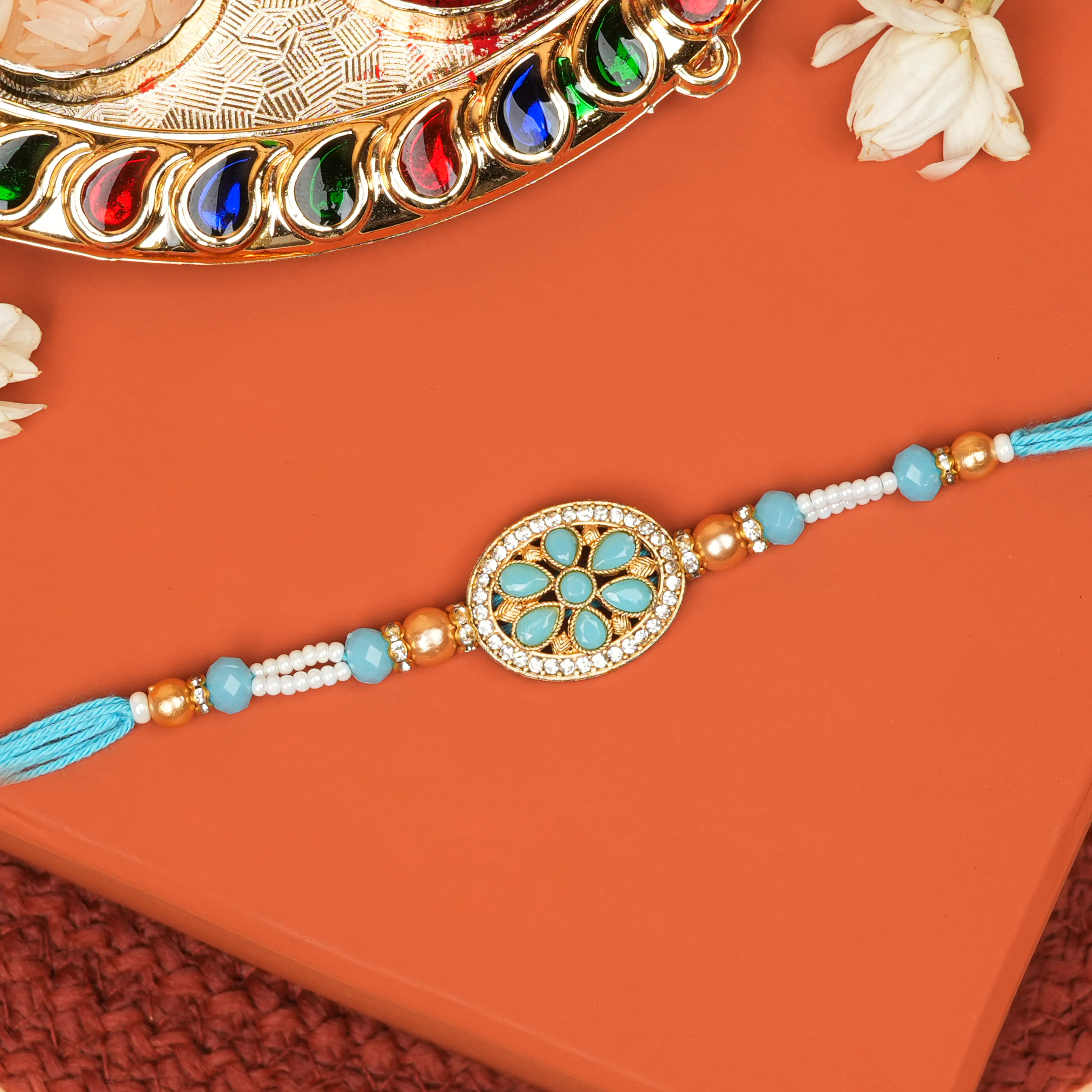 Handcrafted Shubh Neel Pushp Beads Rakhi