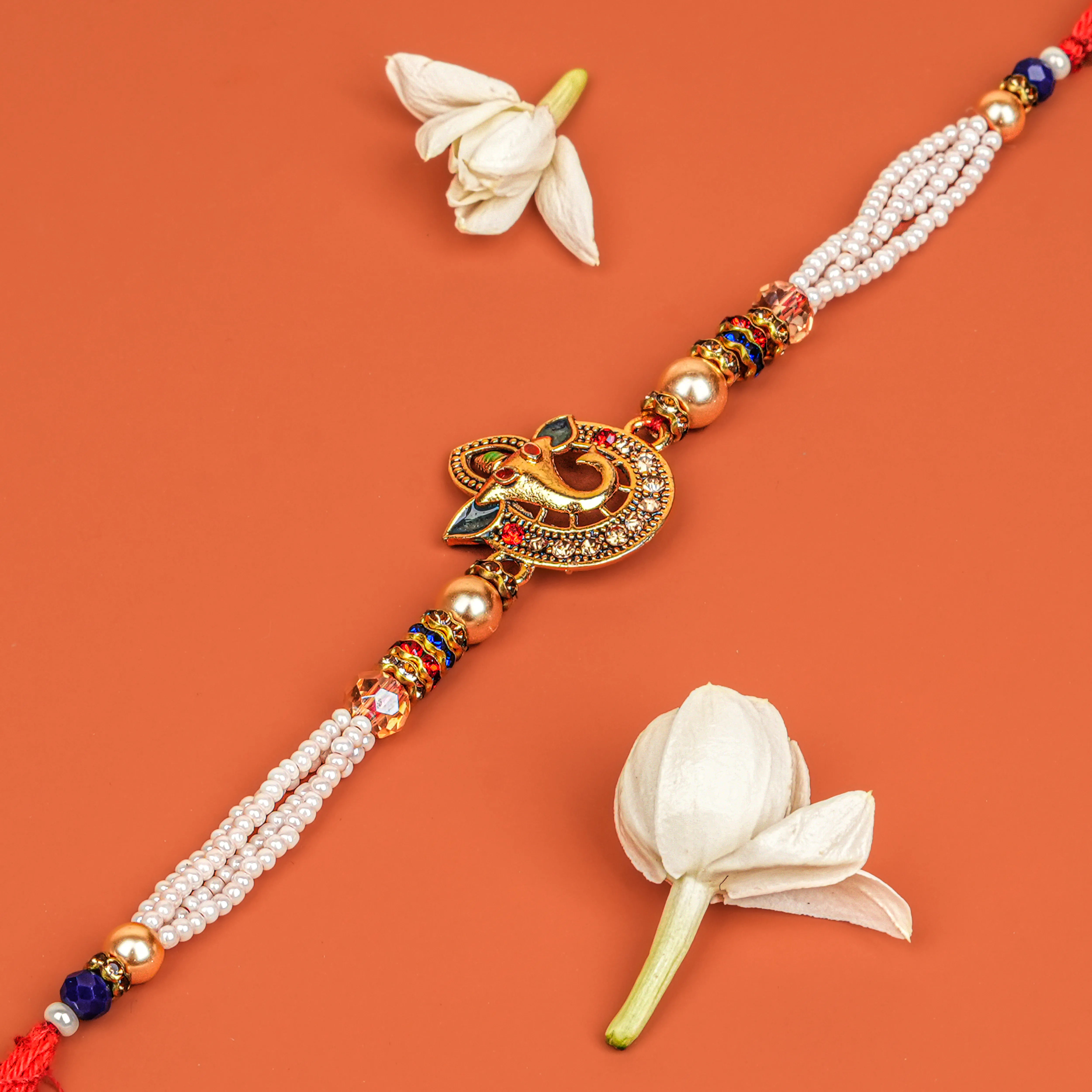 Handcrafted Sri Ganesh Pearl Bead Rakhi