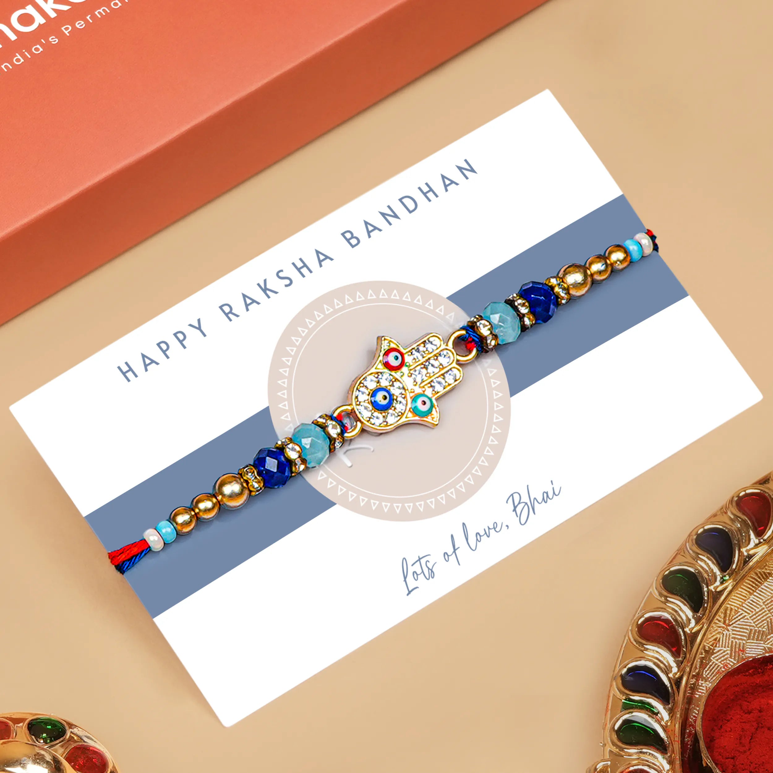Handcrafted Hamsa Hand Evil Eye Designer Rakhi