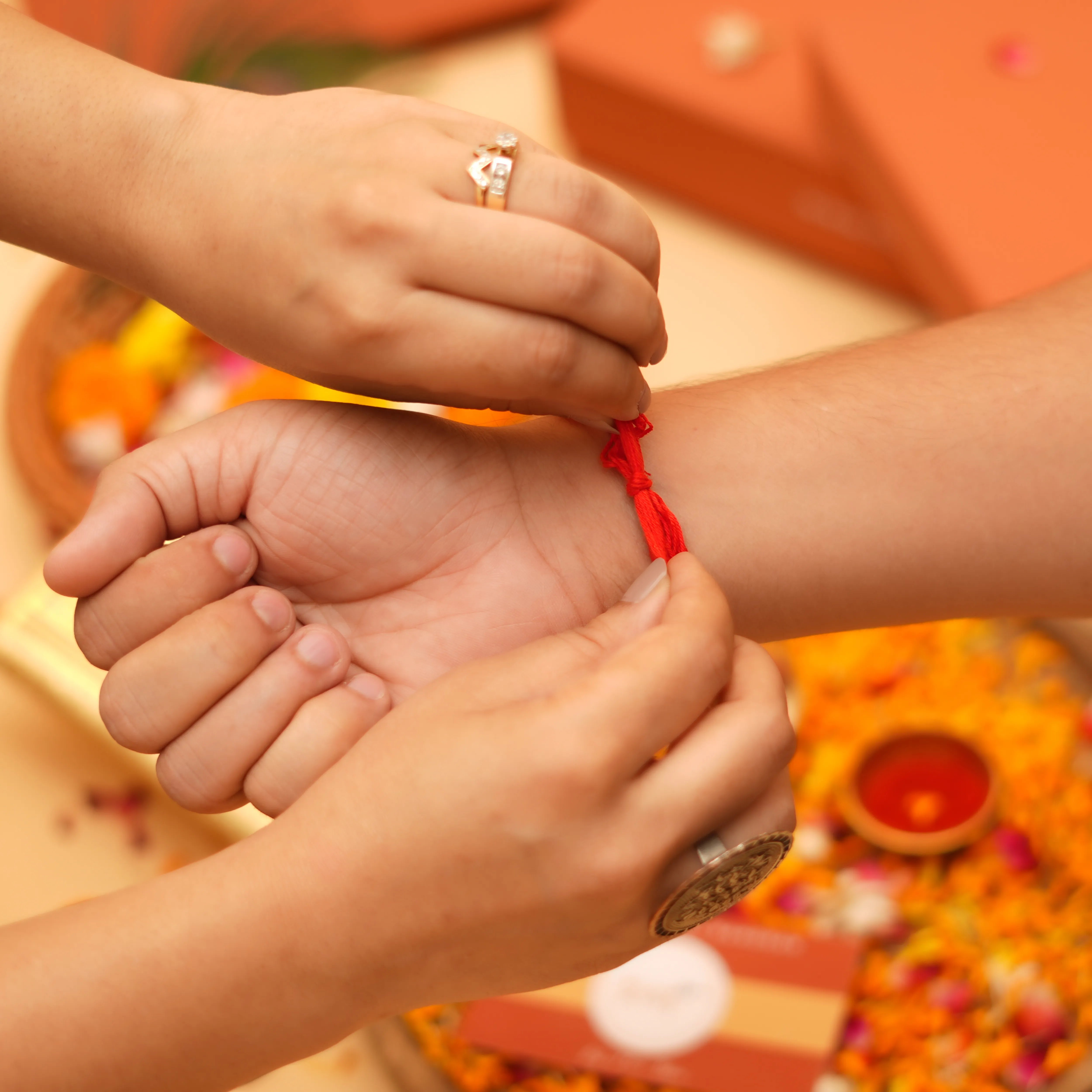 Handcrafted Jai Shri Ram Rakhi With Roli Chawal Thali