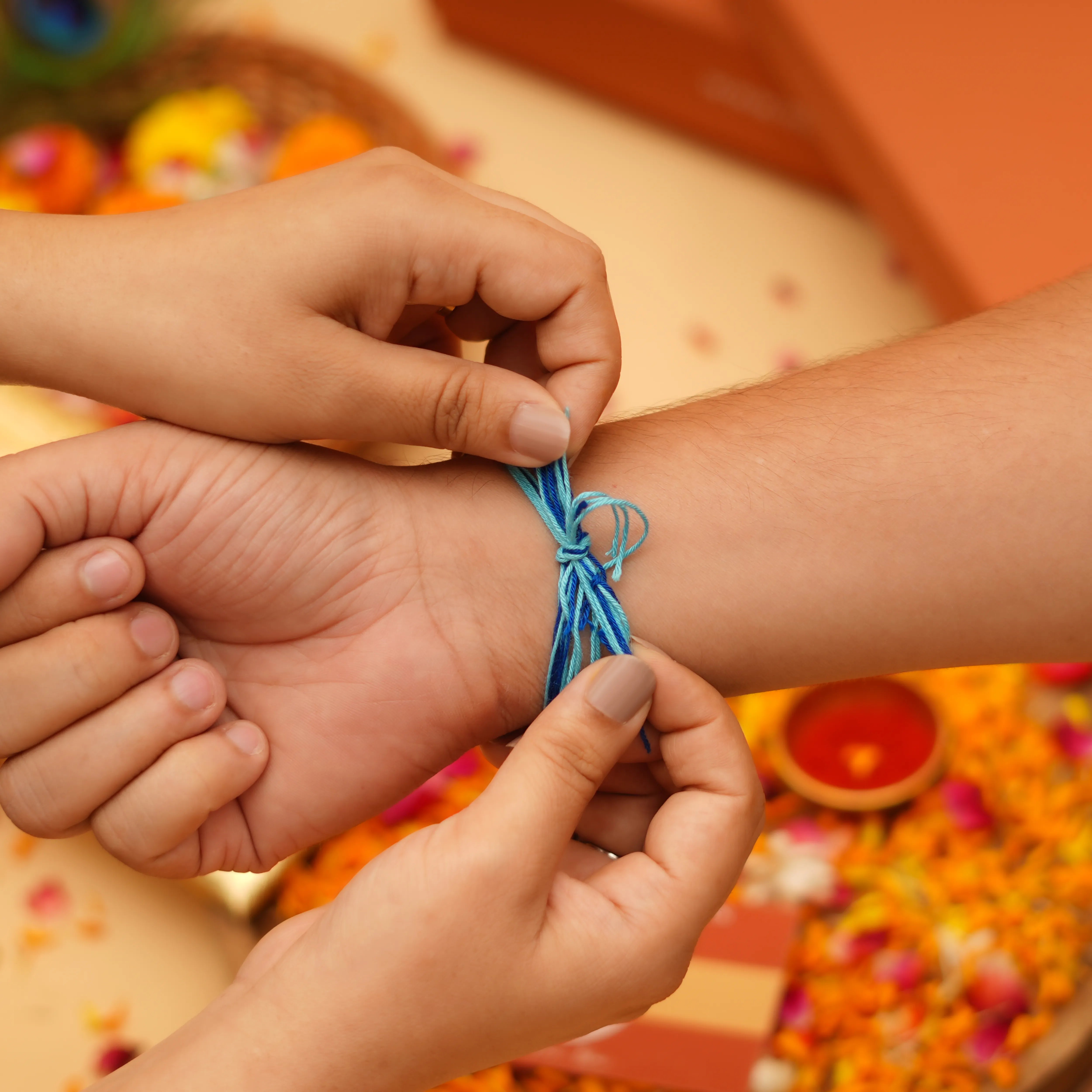 Handcrafted Neel Ratna Studded Rakhi With Roli Chawal Thali