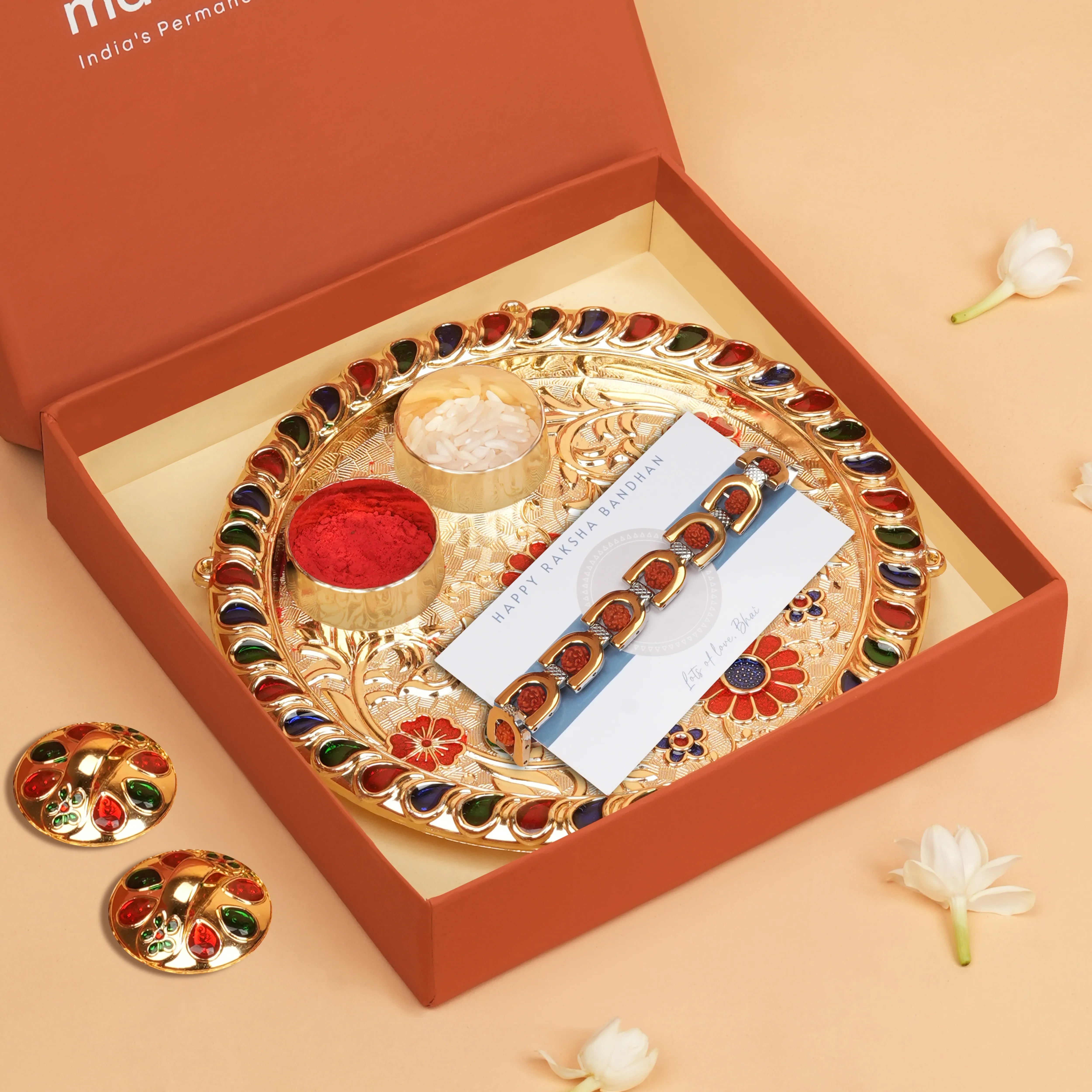 Royale Rudraksh Bracelet Style Rakhi With Roli Chawal Thali