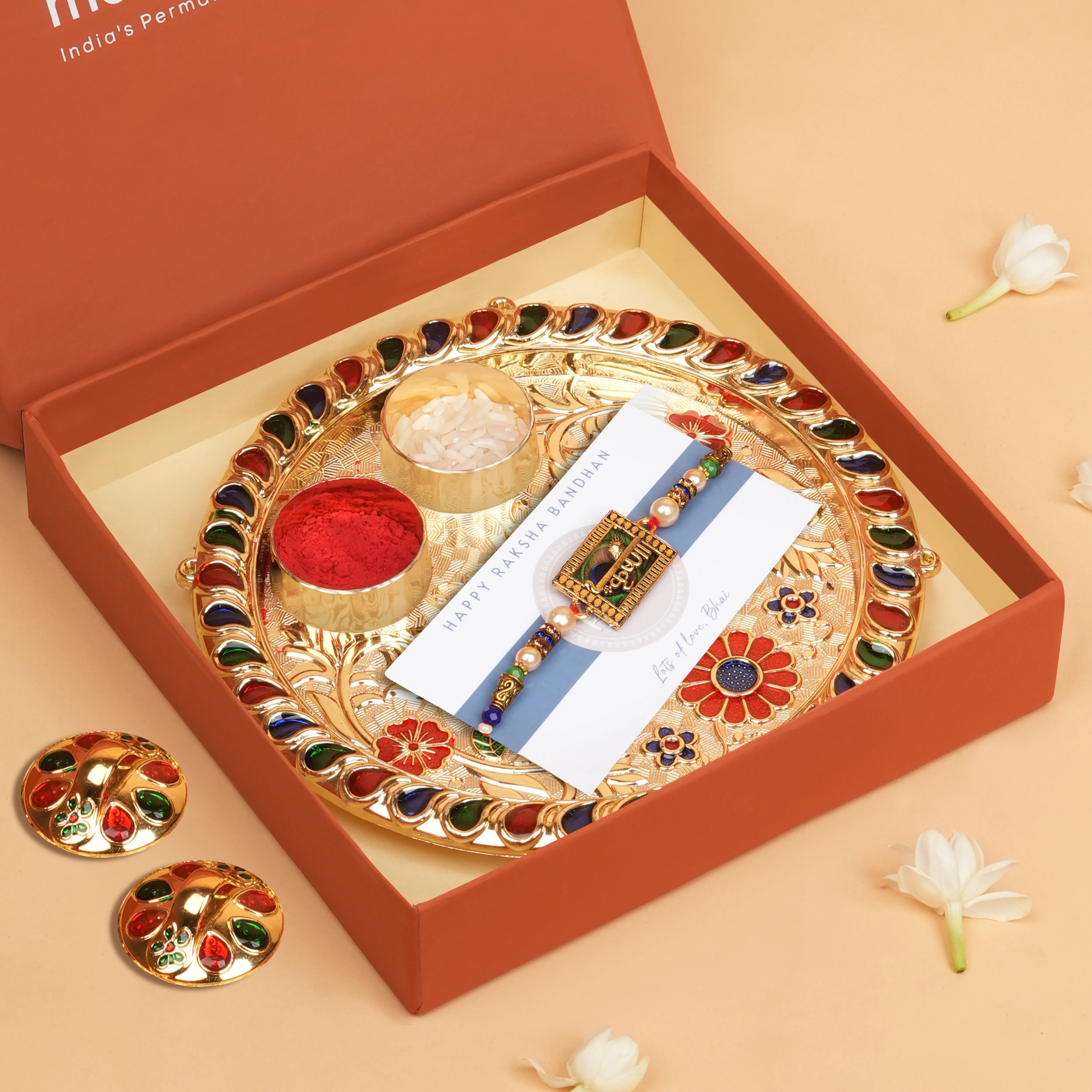 Handcrafted Lord Krishna Flute Rakhi With Roli Chawal