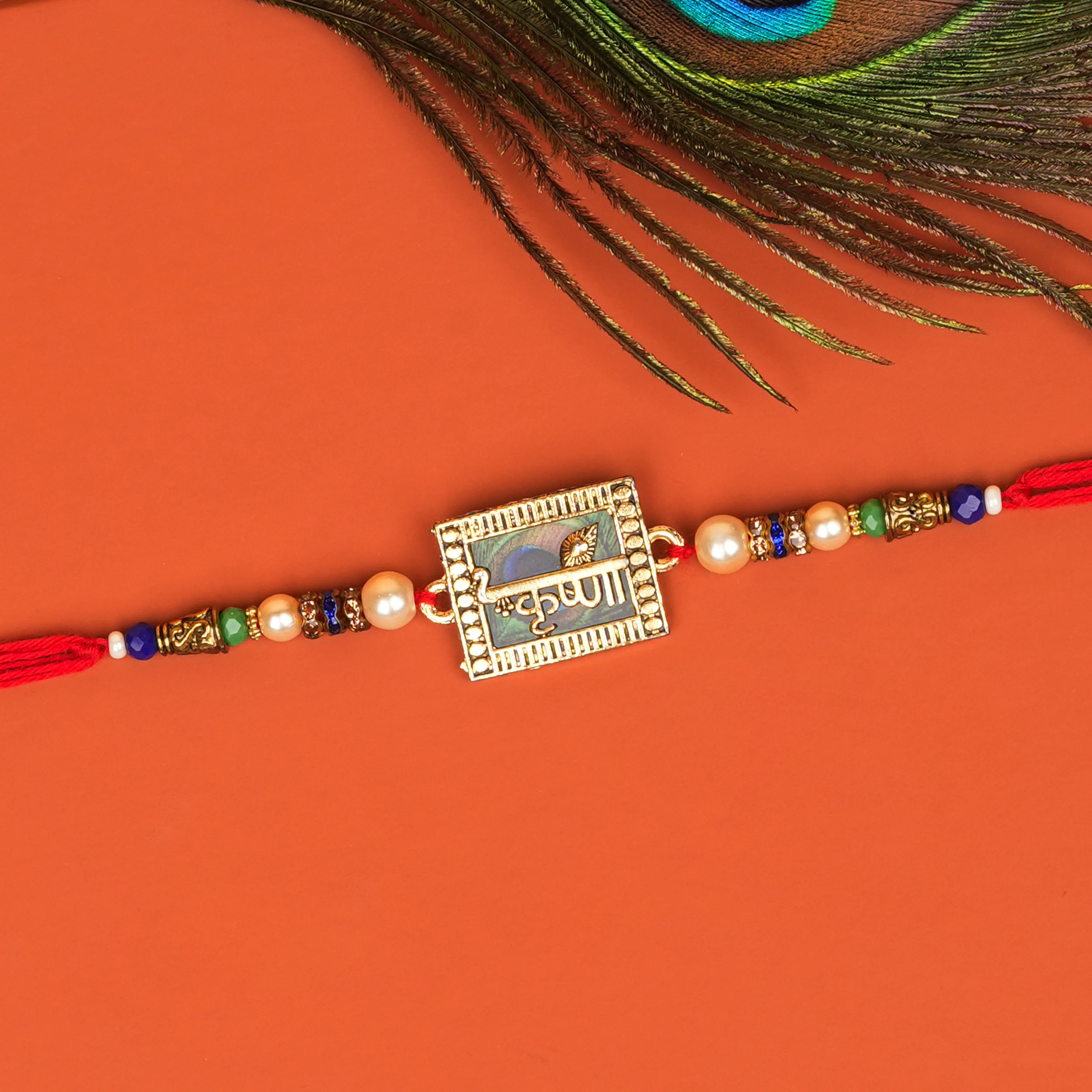 Handcrafted Lord Krishna Flute Rakhi With Roli Chawal
