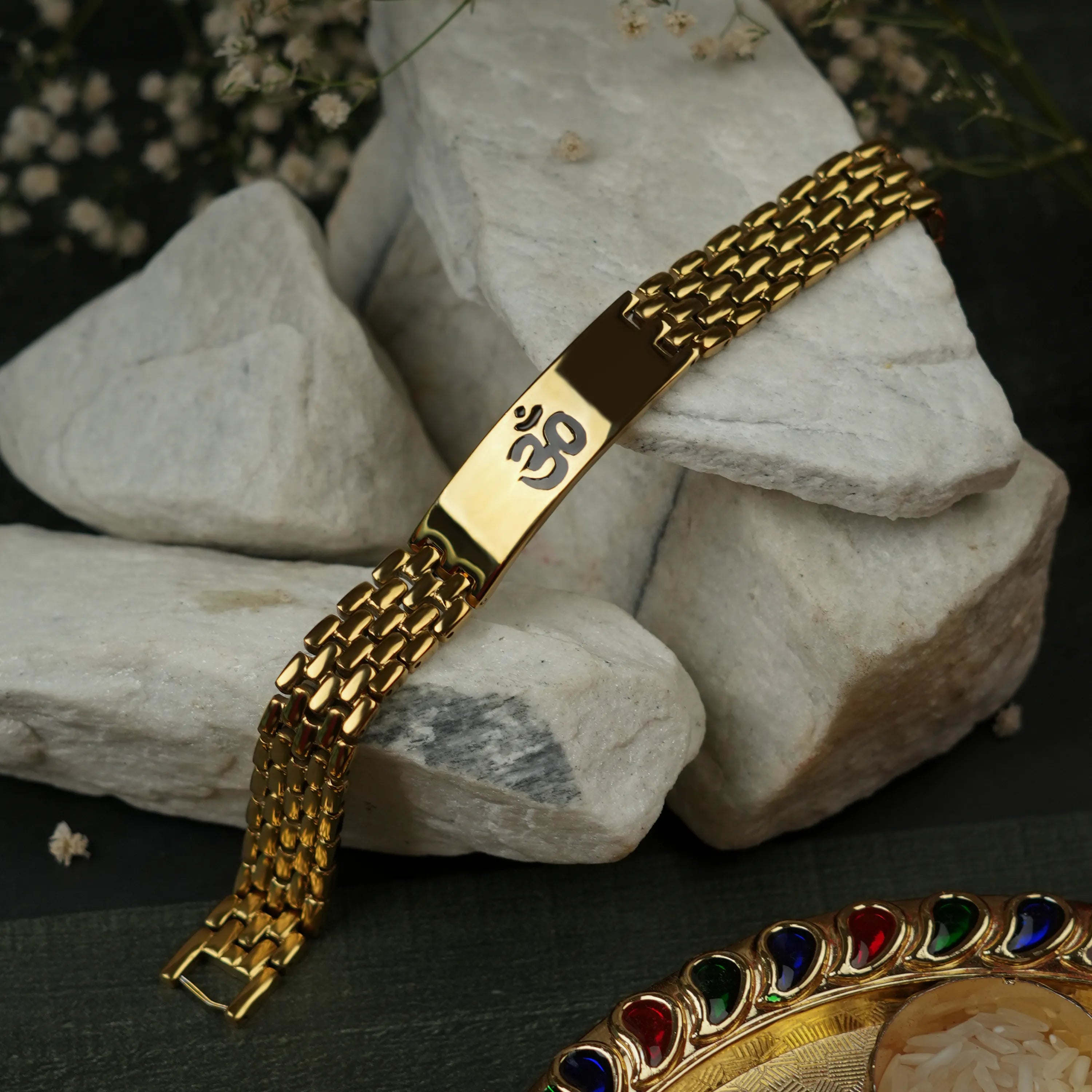 Om Engraved Gold Plated Spiritual Bracelet