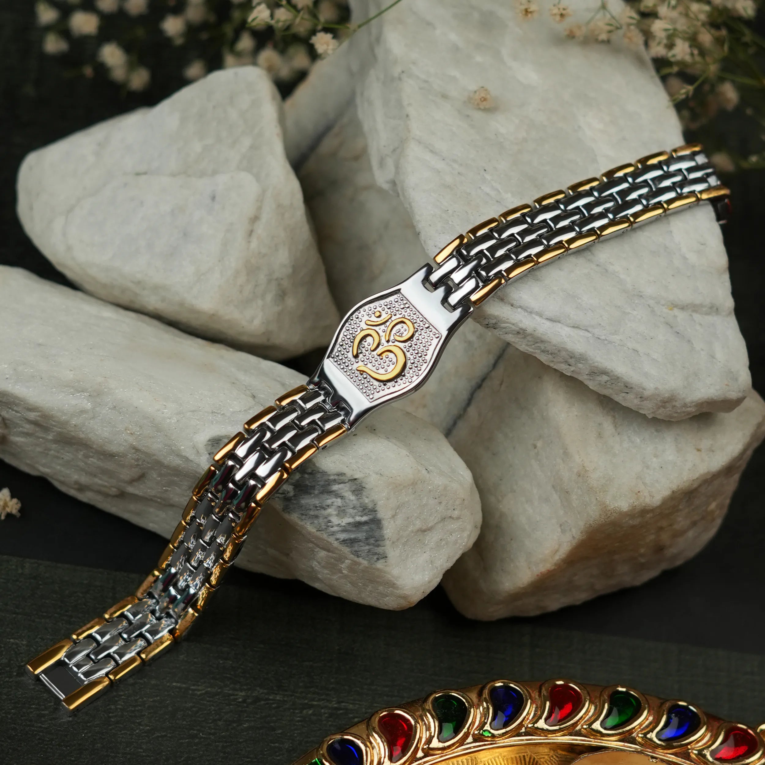 Om Engraved Dual-Color Spiritual Bracelet
