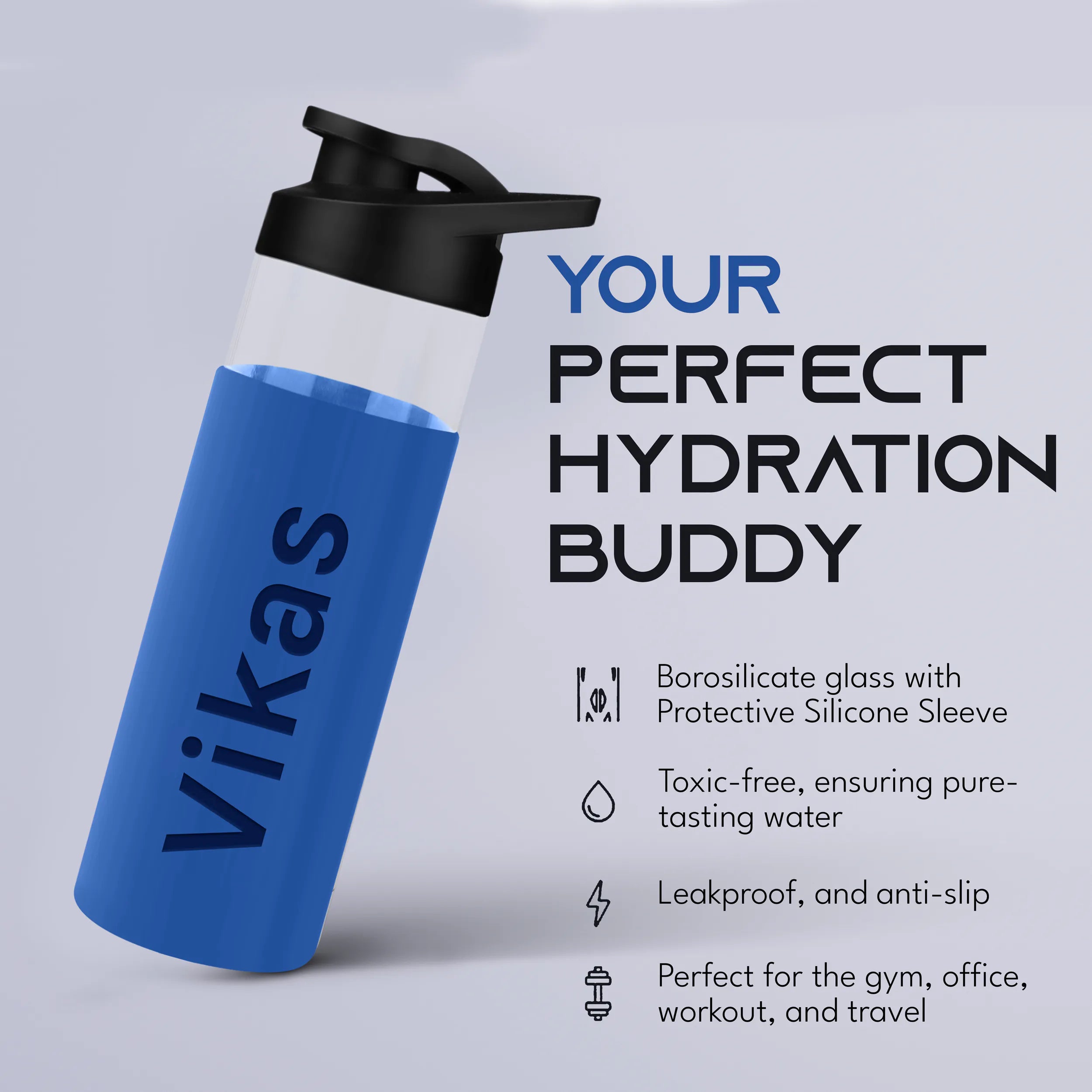 Personalized Pure Wrap Borosilicate Sipper Bottle - 550ML