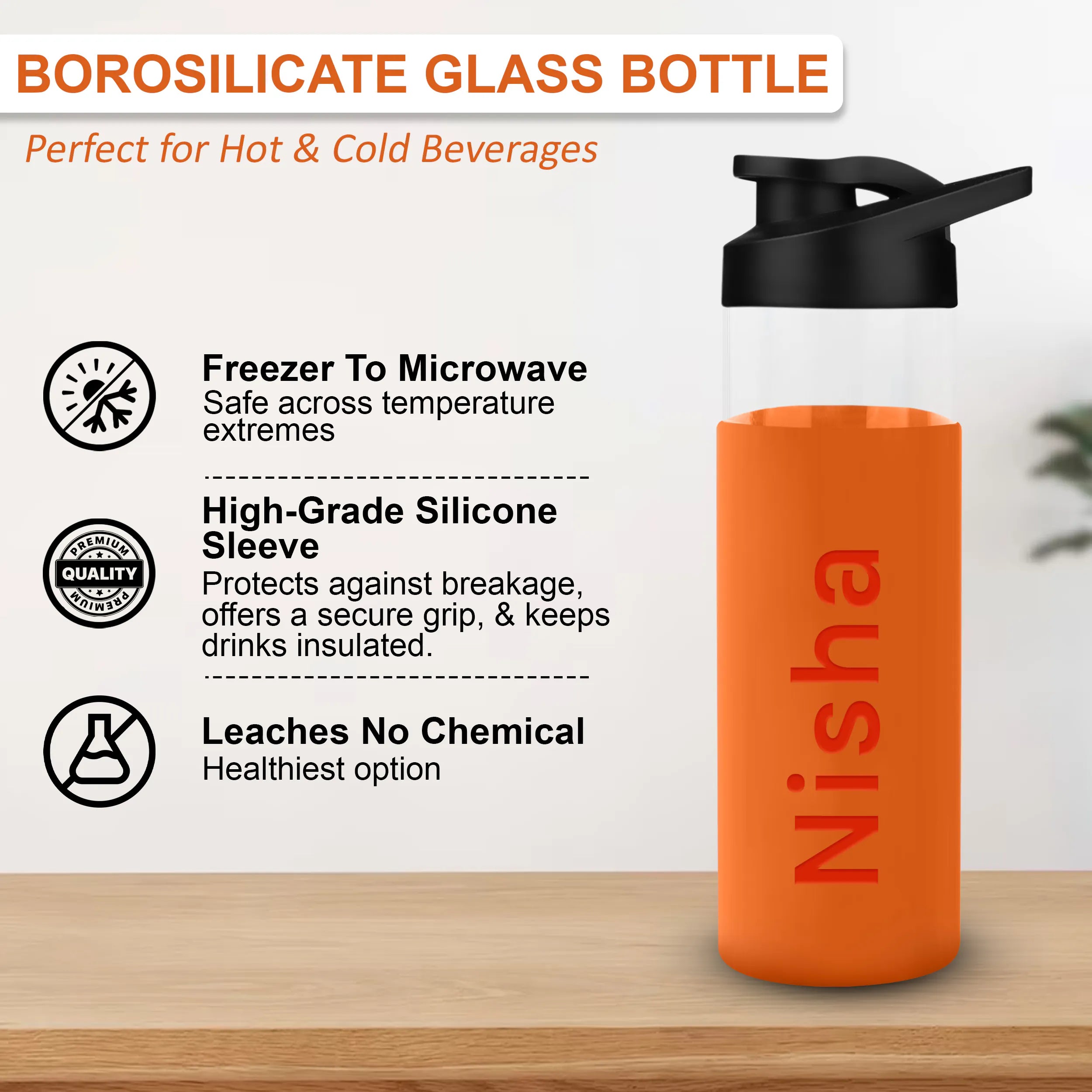 Personalized Pure Wrap Borosilicate Sipper Bottle - 550ML