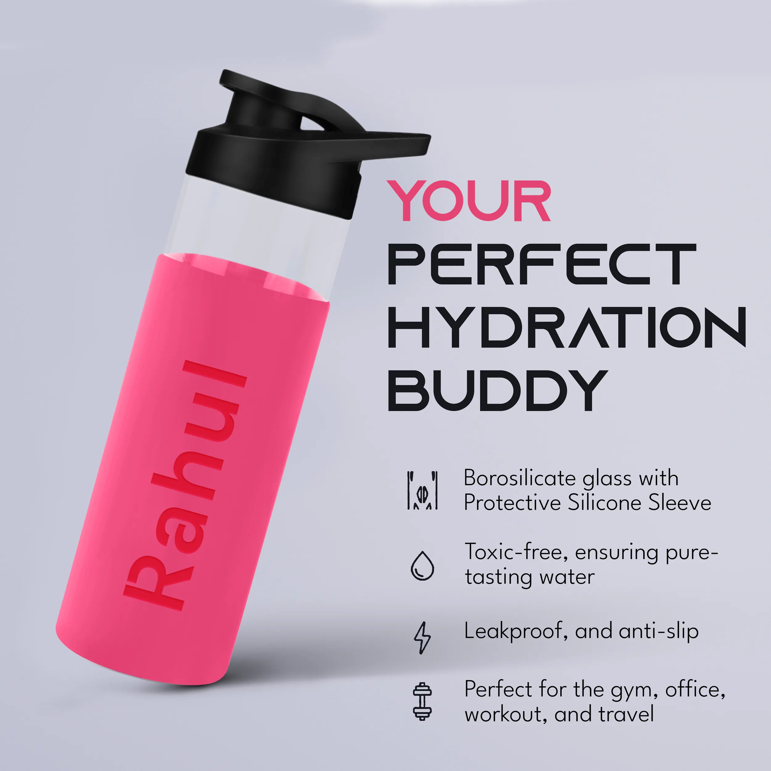 Personalized Pure Wrap Borosilicate Sipper Bottle - 550ML