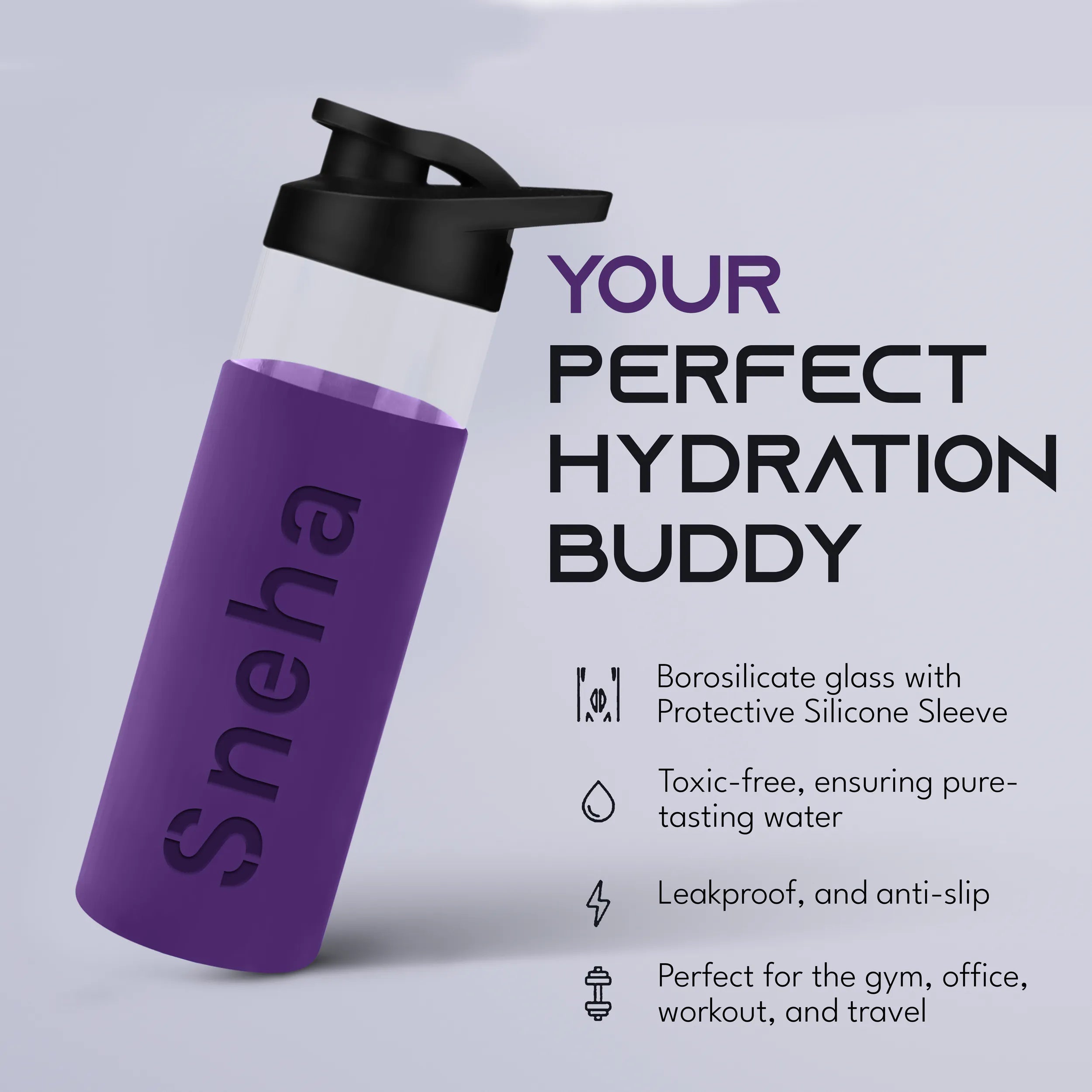 Personalized Pure Wrap Borosilicate Sipper Bottle - 550ML