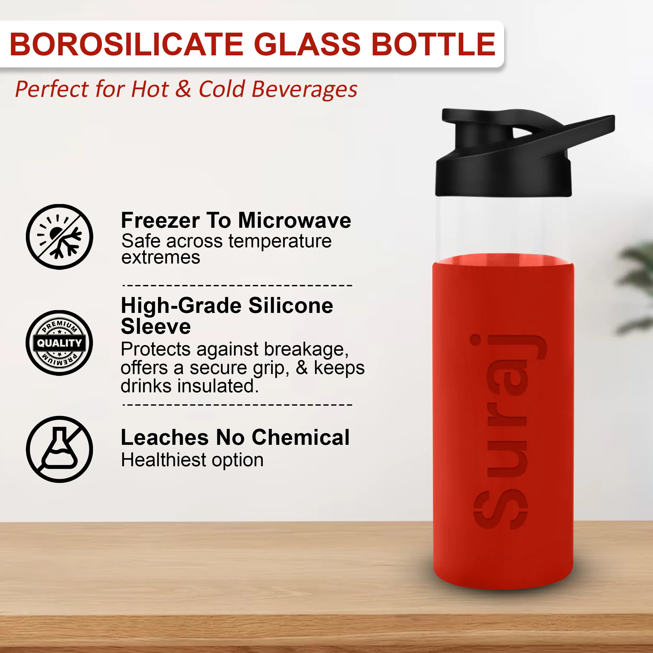 Personalized Pure Wrap Borosilicate Sipper Bottle - 550ML