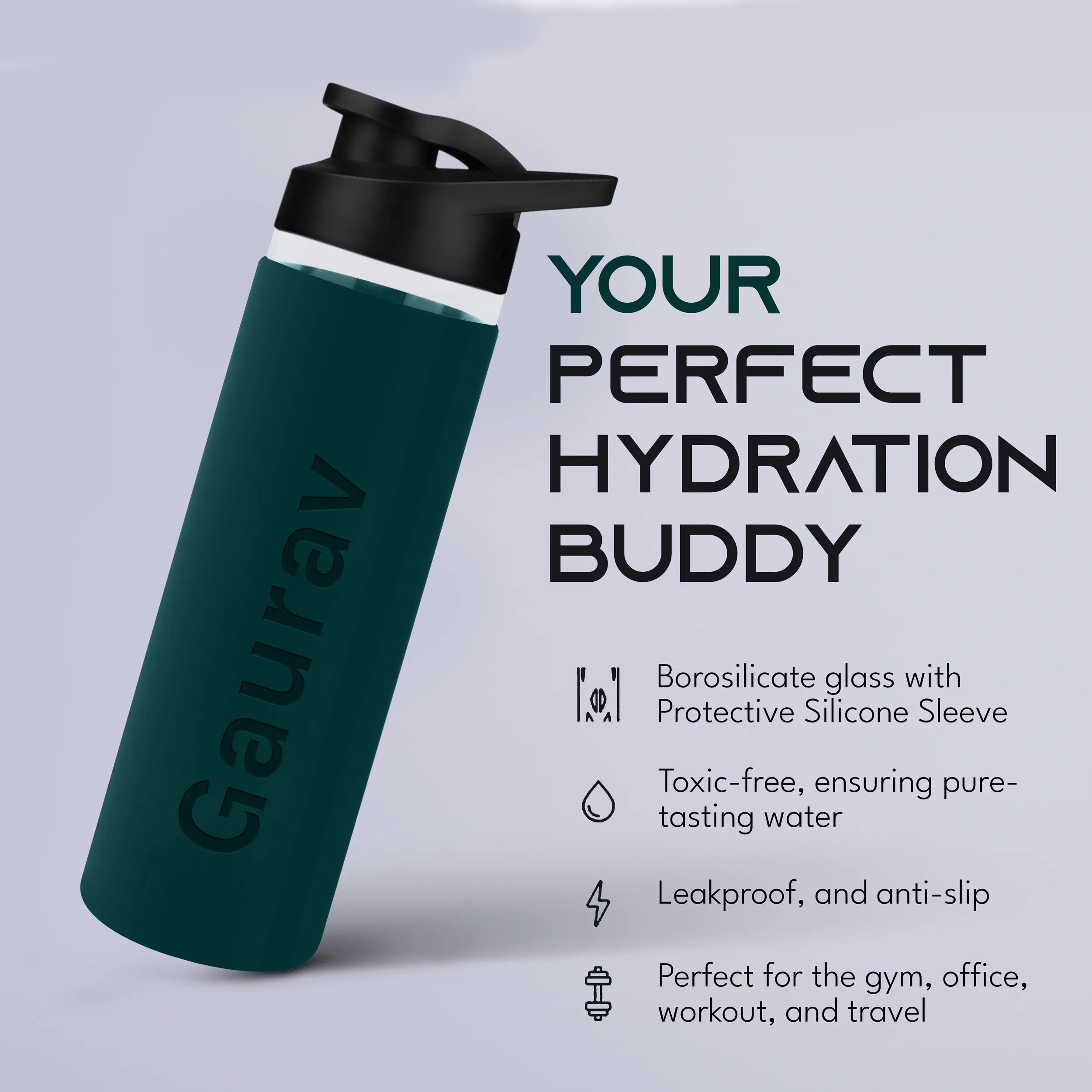 Personalized Pure Wrap Borosilicate Sipper Bottle - 750ML