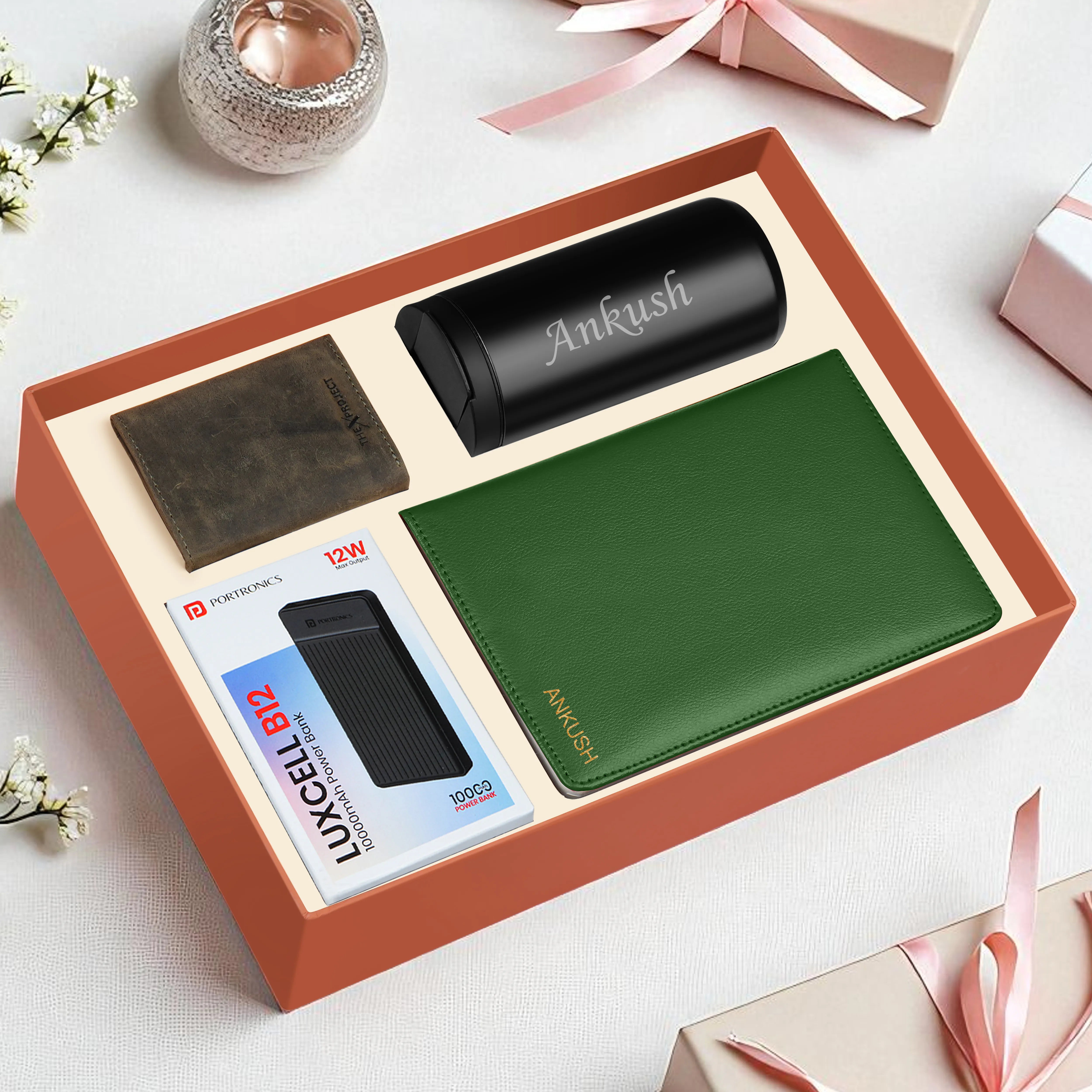 Diary Tumbler Cardholder And Power Bank Gift Hamper For Him