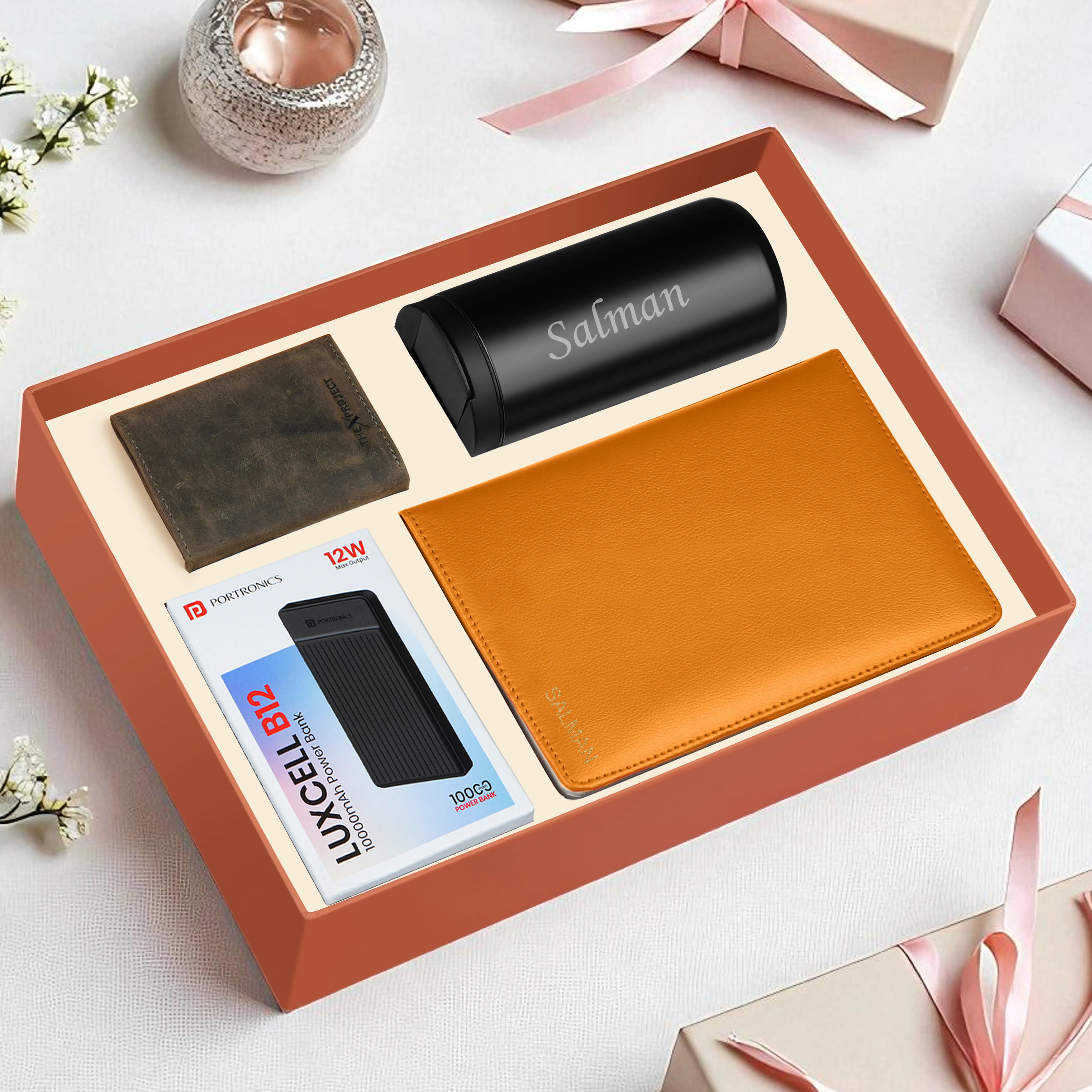 Diary Tumbler Cardholder And Power Bank Gift Hamper For Him