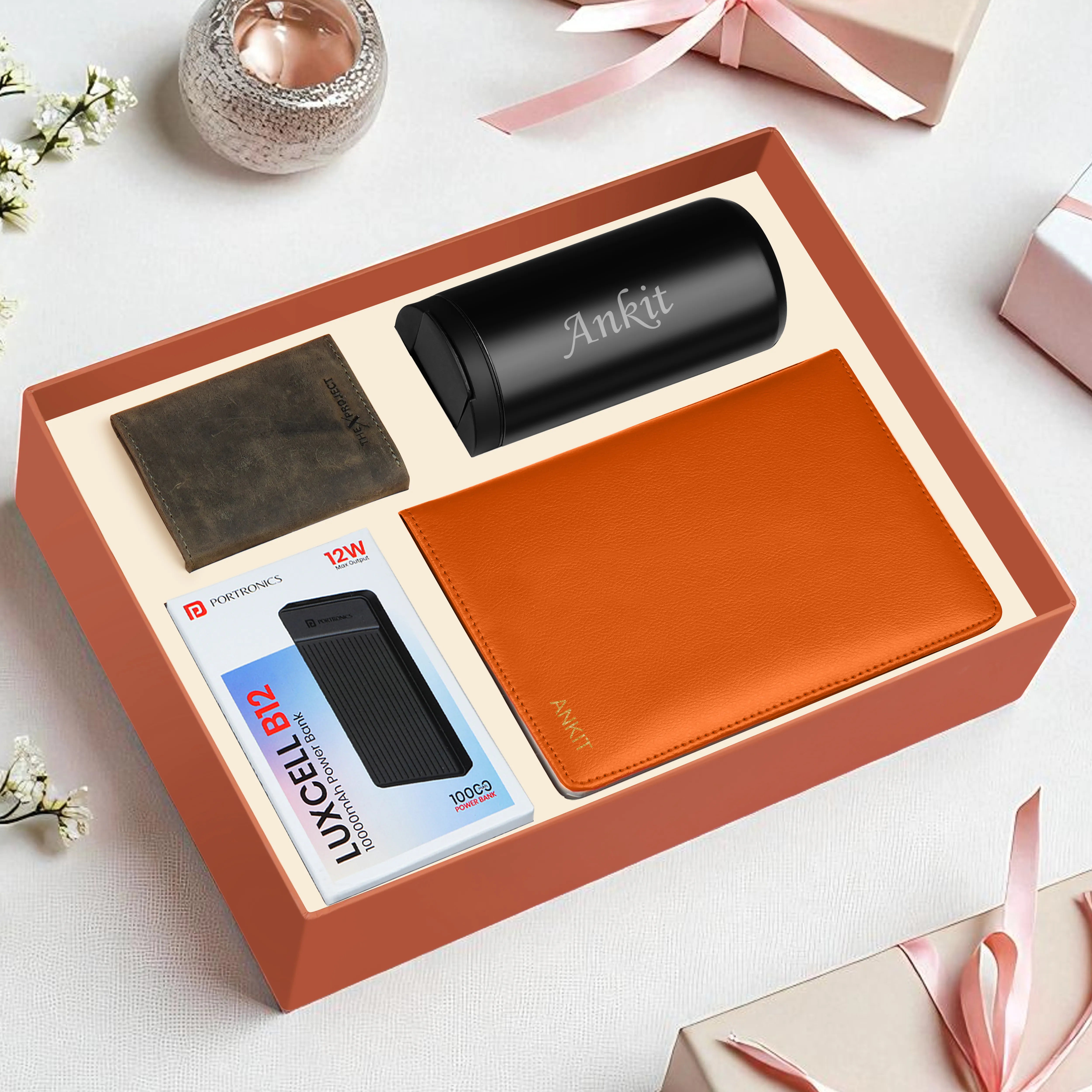 Diary Tumbler Cardholder And Power Bank Gift Hamper For Him