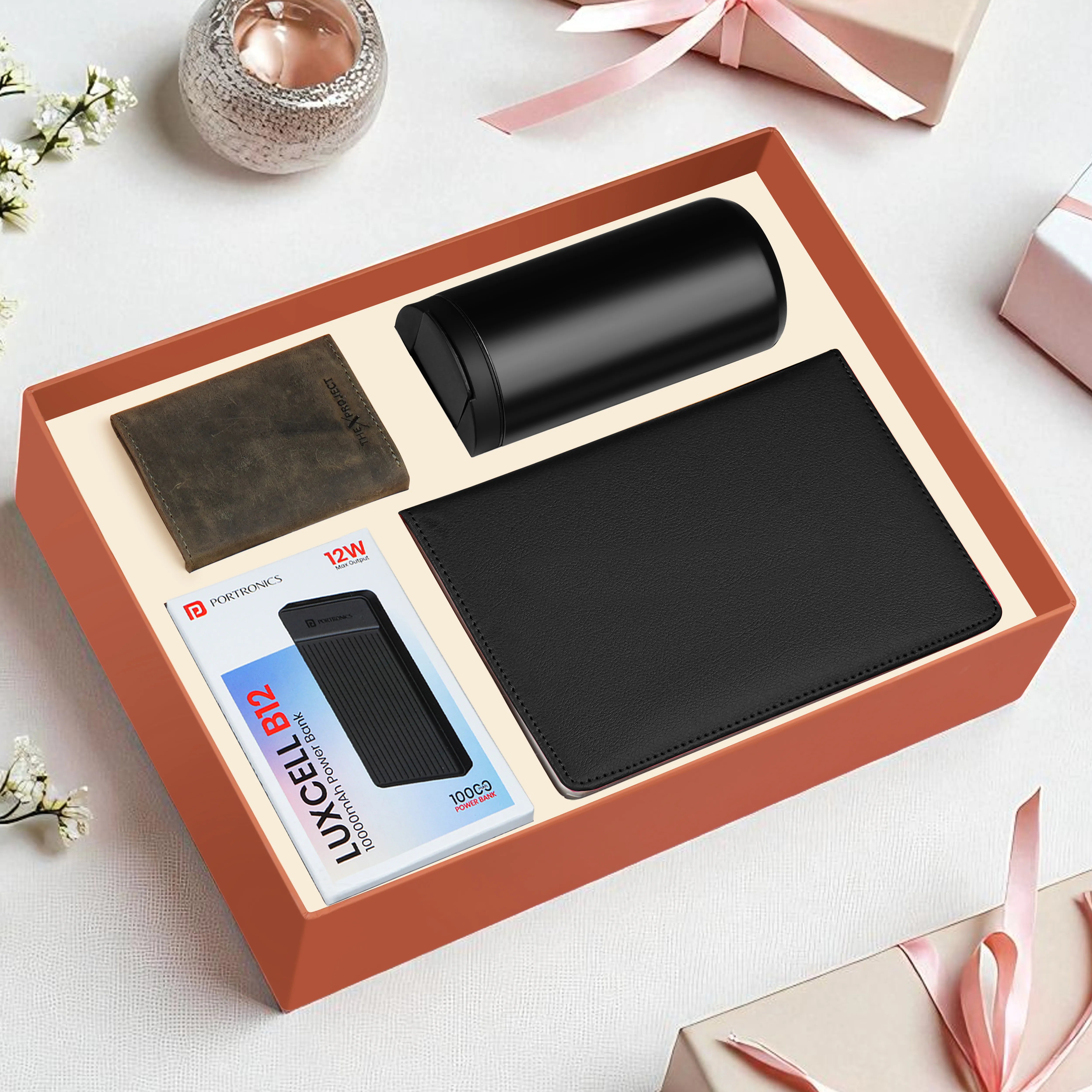 Diary Tumbler Cardholder And Power Bank Gift Hamper For Him