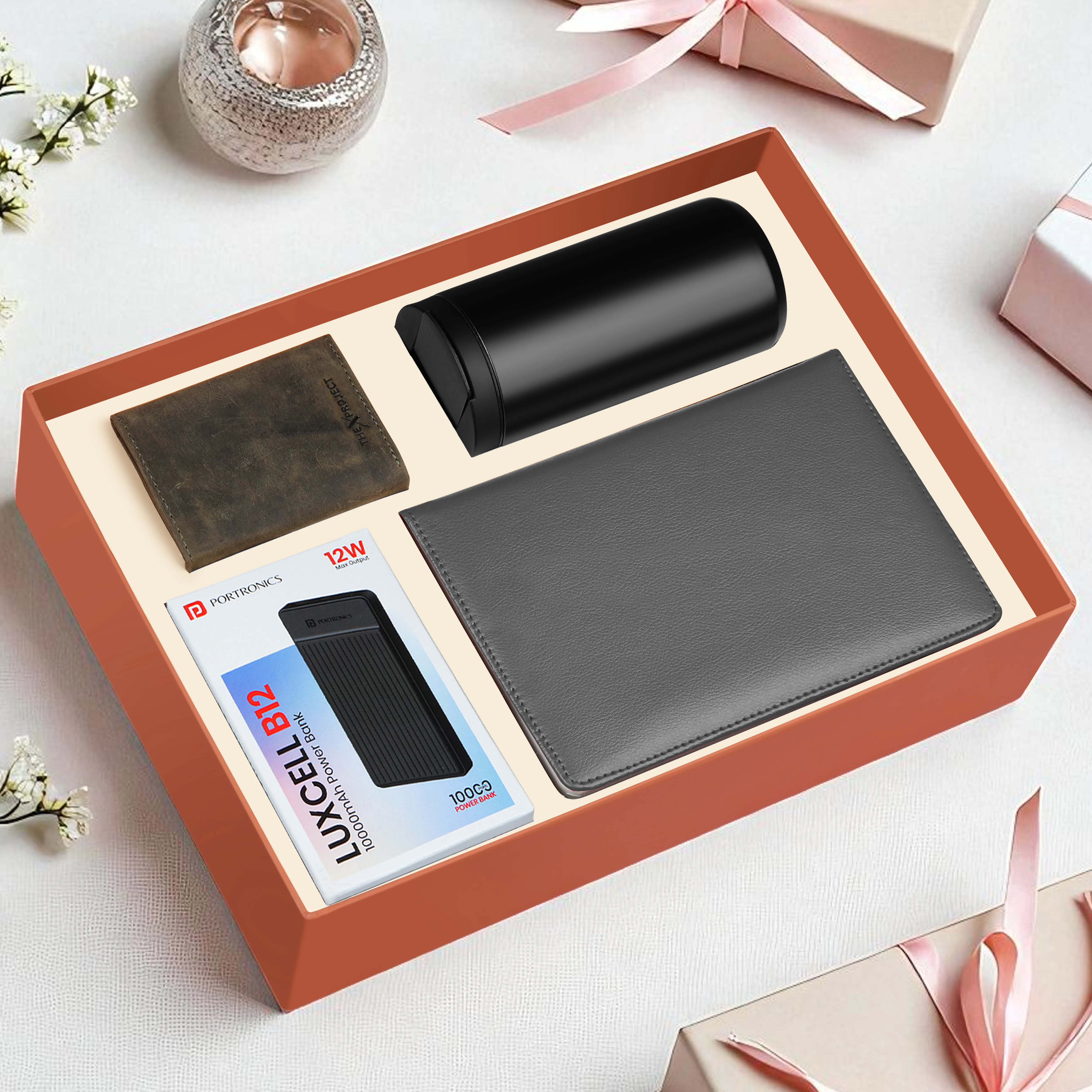 Diary Tumbler Cardholder And Power Bank Gift Hamper For Him