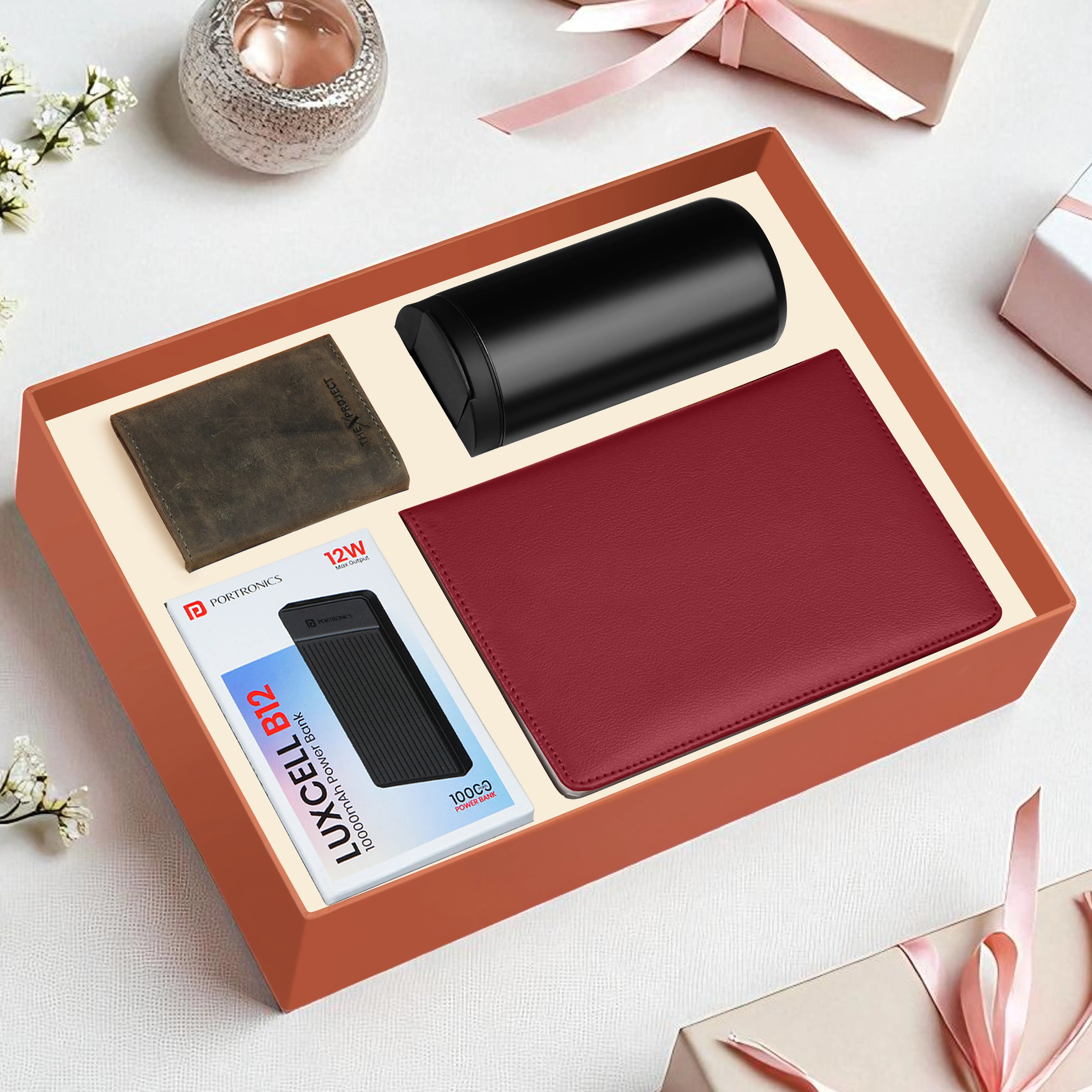 Diary Tumbler Cardholder And Power Bank Gift Hamper For Him
