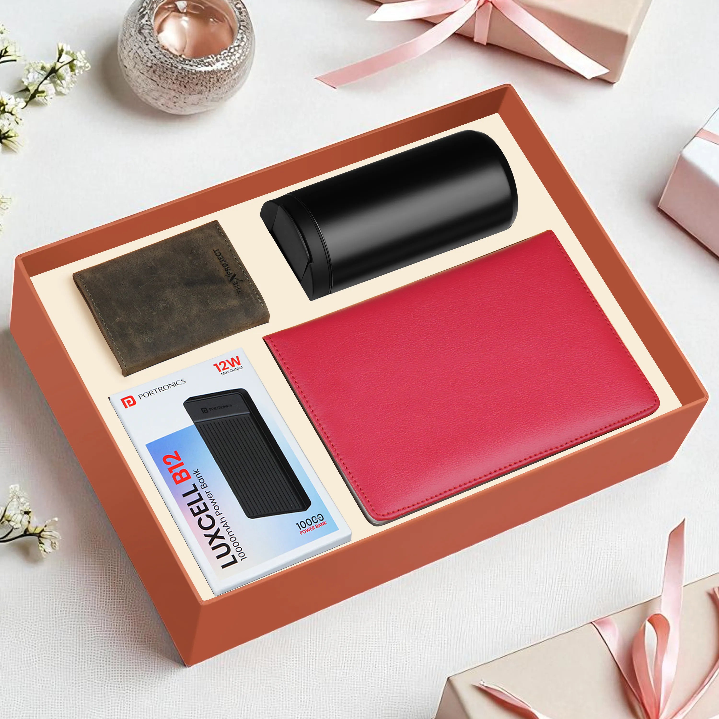 Diary Tumbler Cardholder And Power Bank Gift Hamper For Him