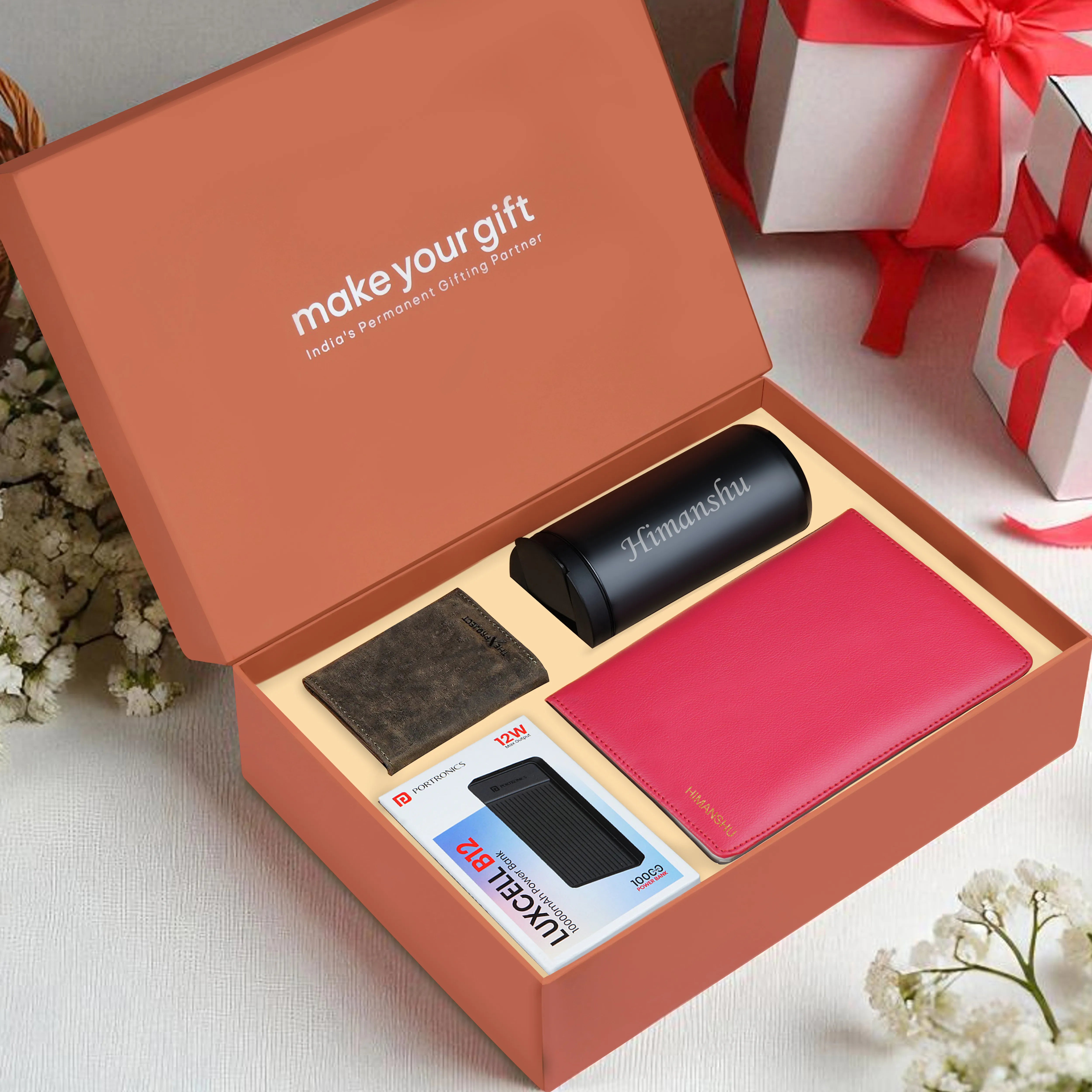 Diary Tumbler Cardholder And Power Bank Gift Hamper For Him