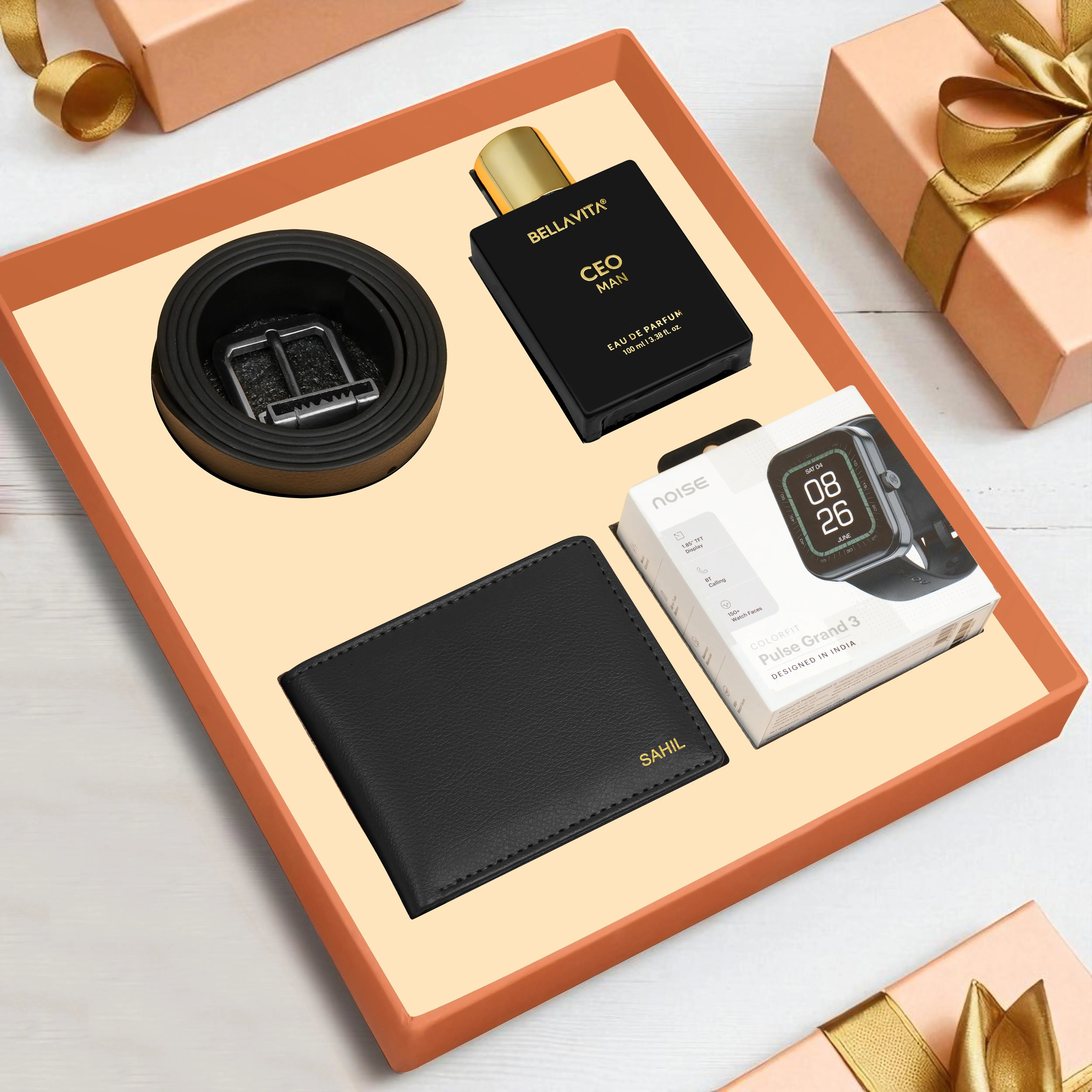 Wallet Belt Perfume And Smartwatch Gift Hamper