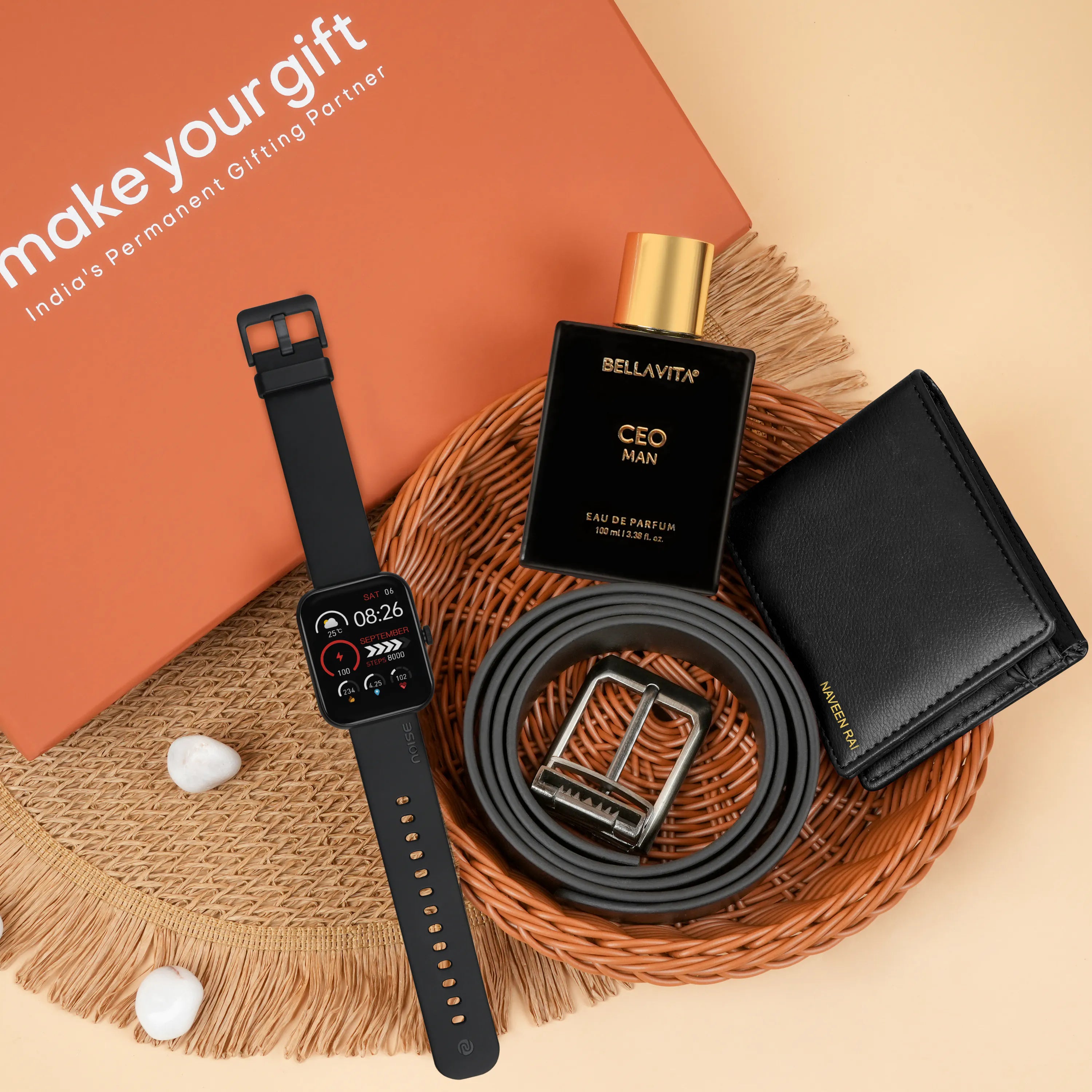 Wallet Belt Perfume And Smartwatch Gift Hamper