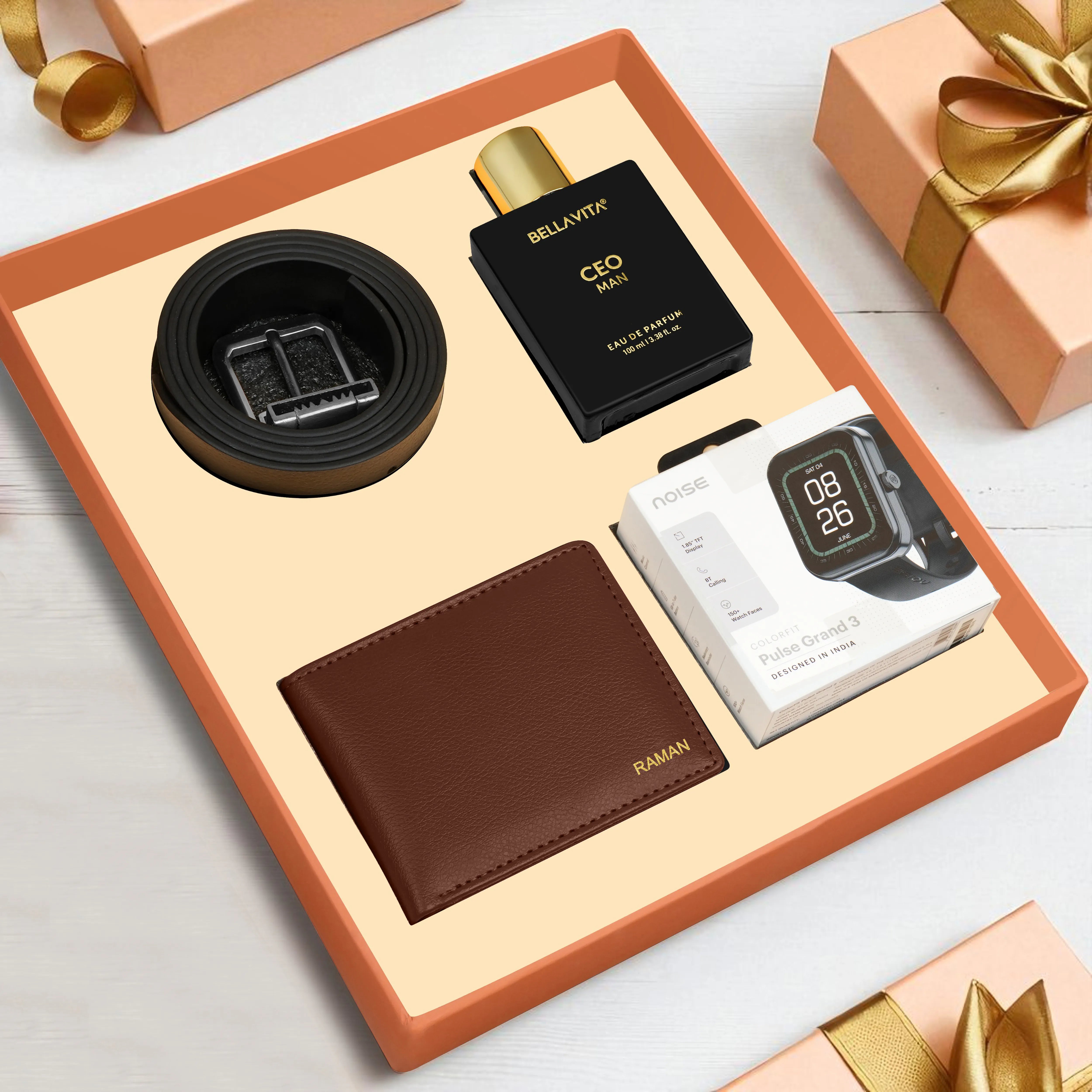 Wallet Belt Perfume And Smartwatch Gift Hamper