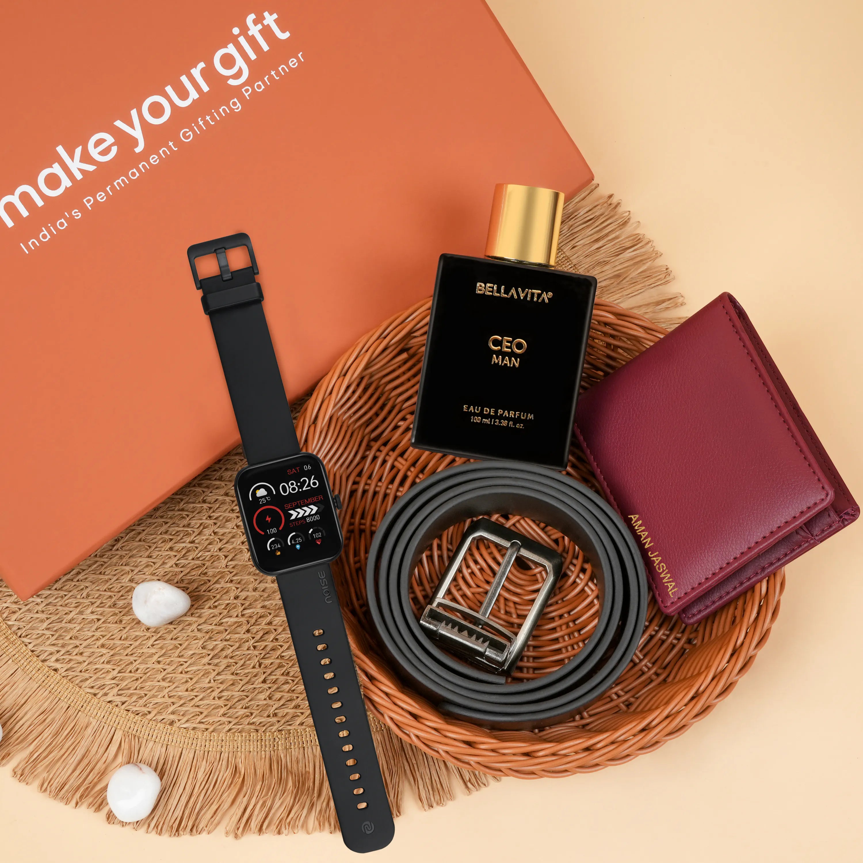 Wallet Belt Perfume And Smartwatch Gift Hamper