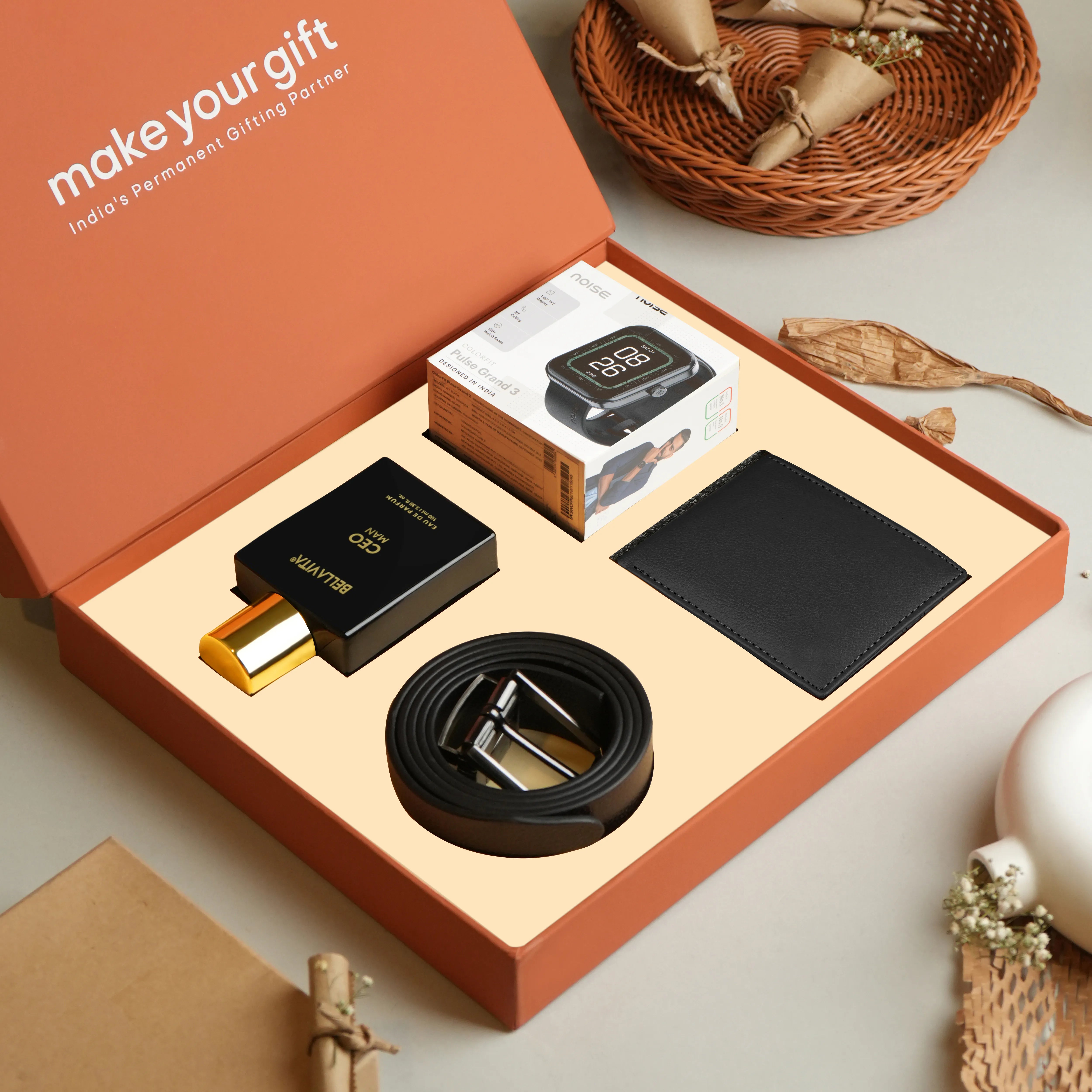 Wallet Belt Perfume And Smartwatch Gift Hamper