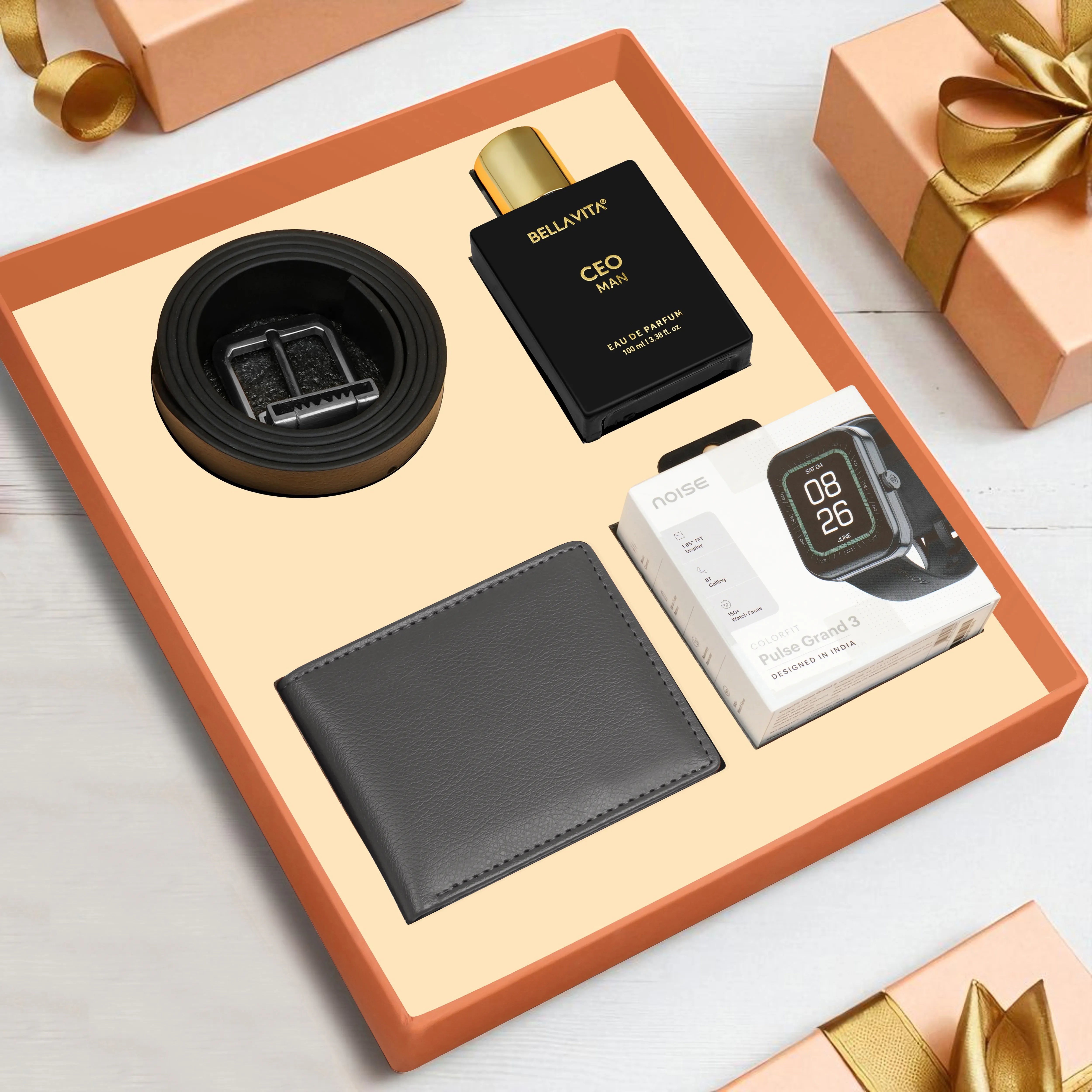 Wallet Belt Perfume And Smartwatch Gift Hamper