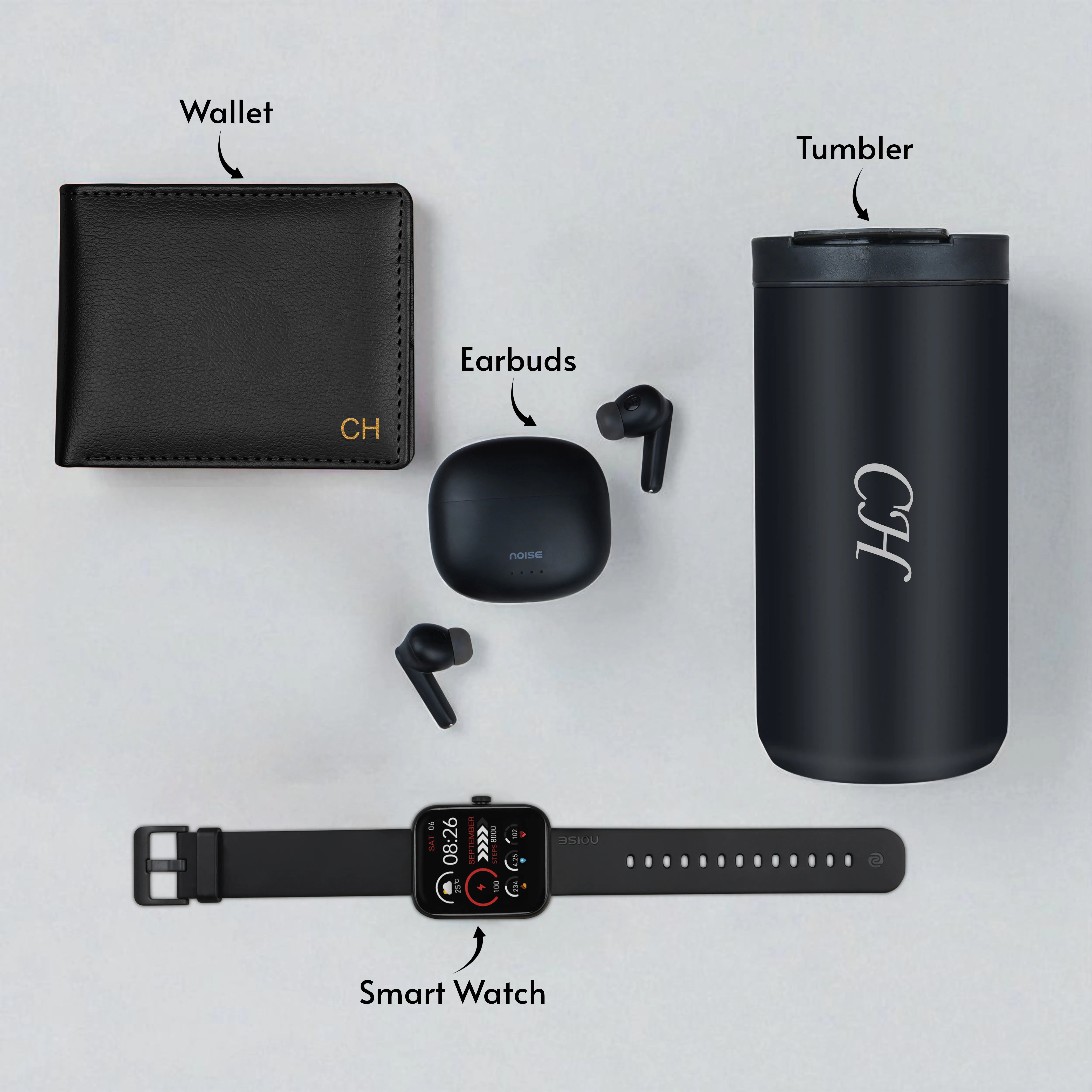 Wallet Smart Watch Earbuds & Tumbler Gift Hamper
