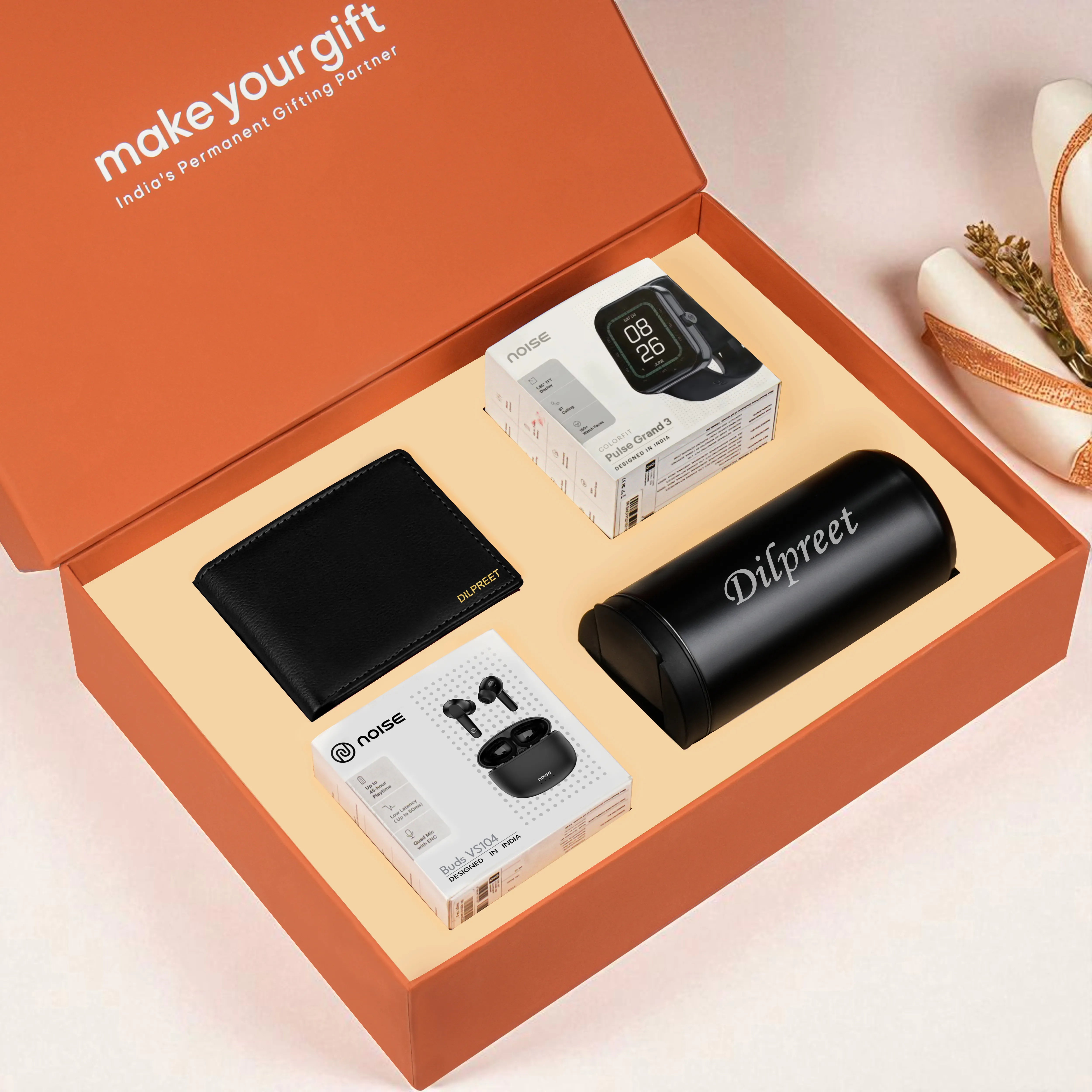 Wallet Smart Watch Earbuds & Tumbler Gift Hamper