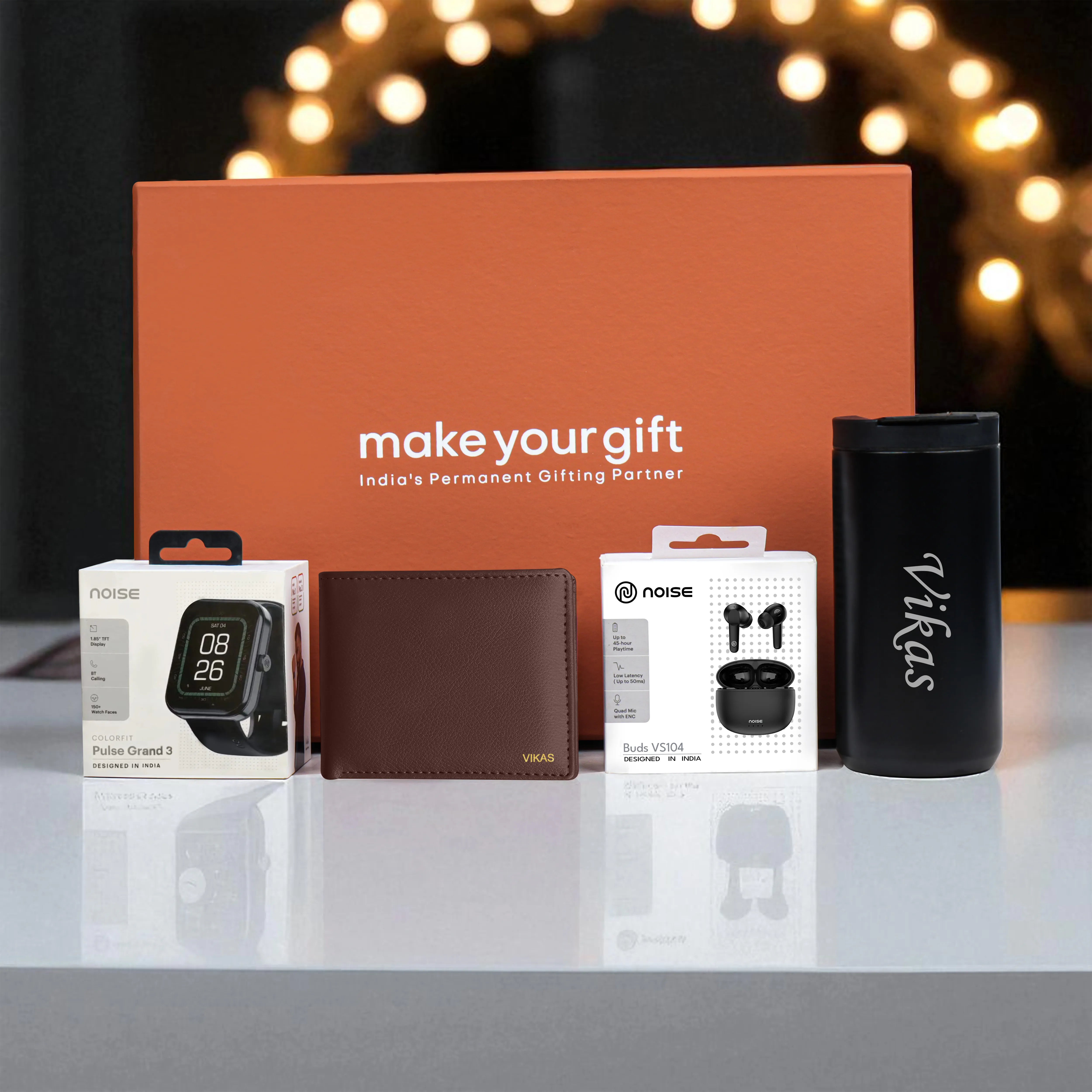 Wallet Smart Watch Earbuds & Tumbler Gift Hamper