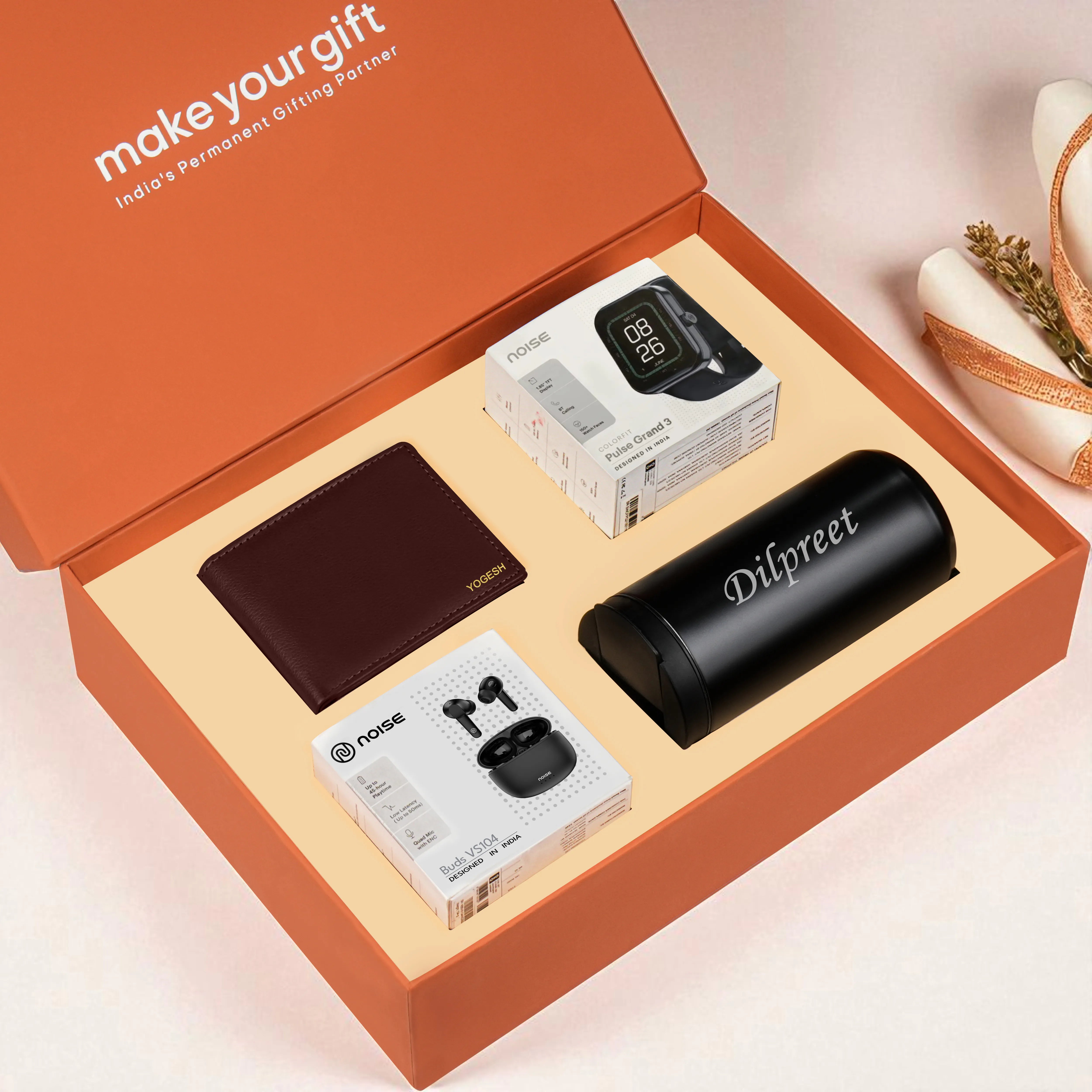 Wallet Smart Watch Earbuds & Tumbler Gift Hamper