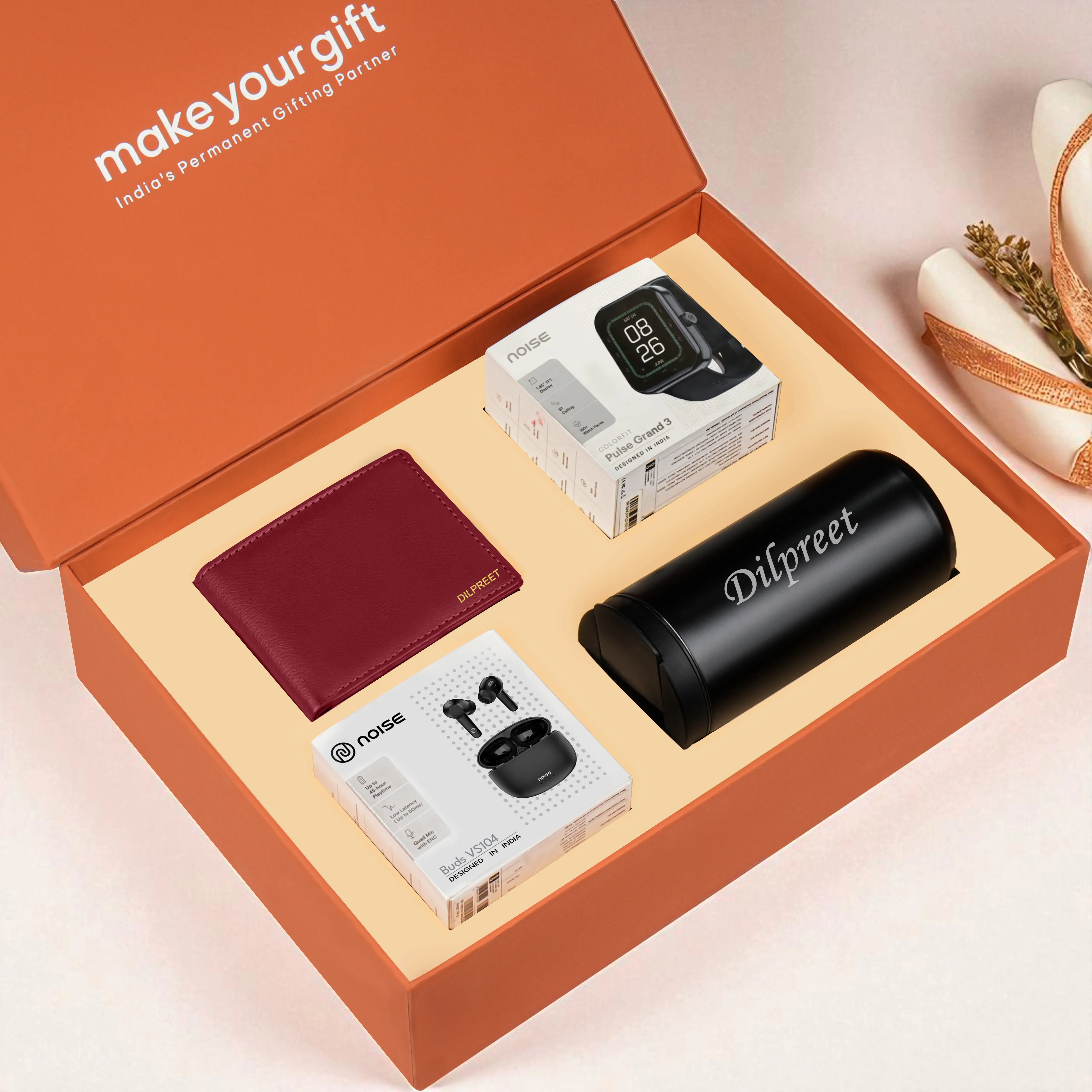 Wallet Smart Watch Earbuds & Tumbler Gift Hamper