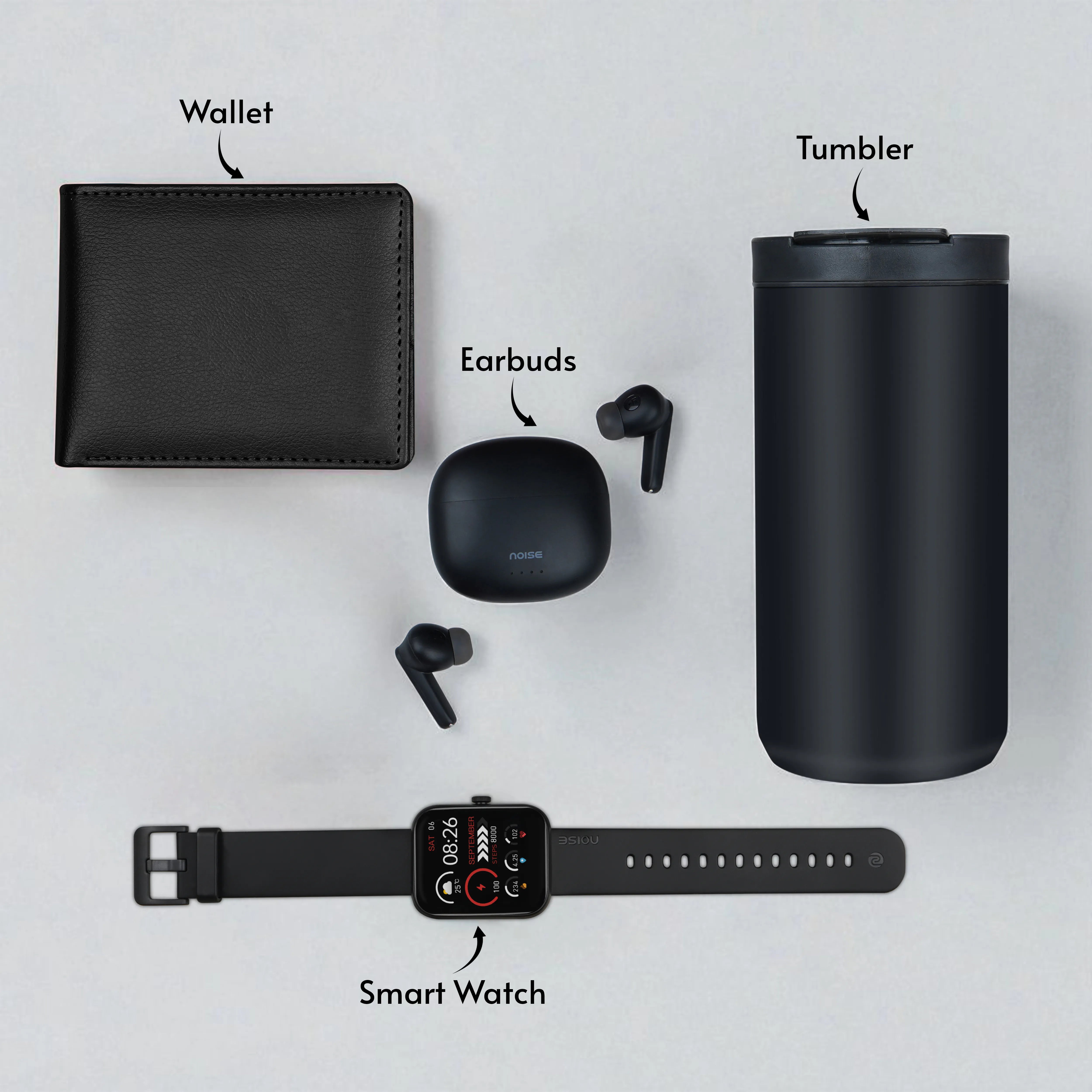 Wallet Smart Watch Earbuds & Tumbler Gift Hamper