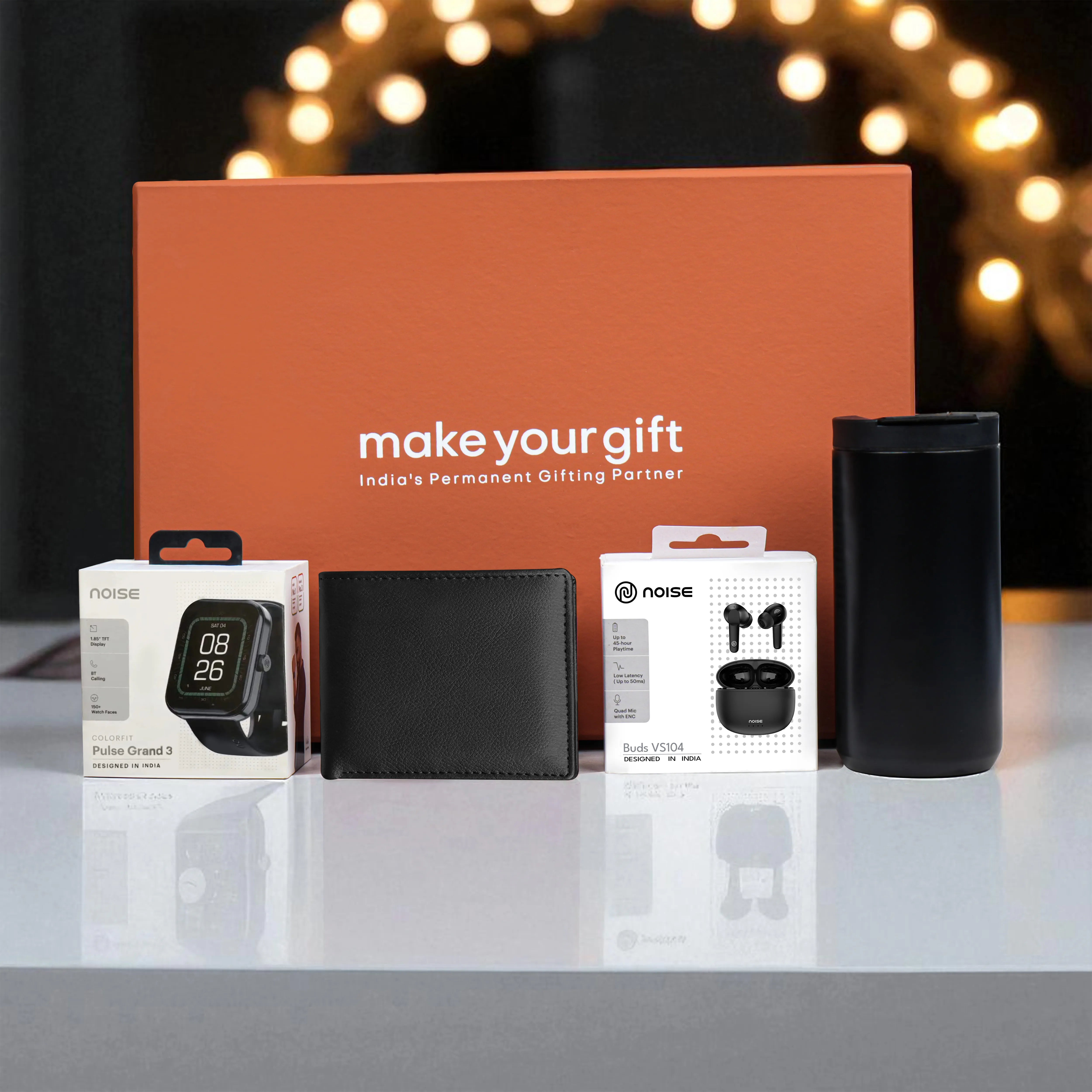Wallet Smart Watch Earbuds & Tumbler Gift Hamper