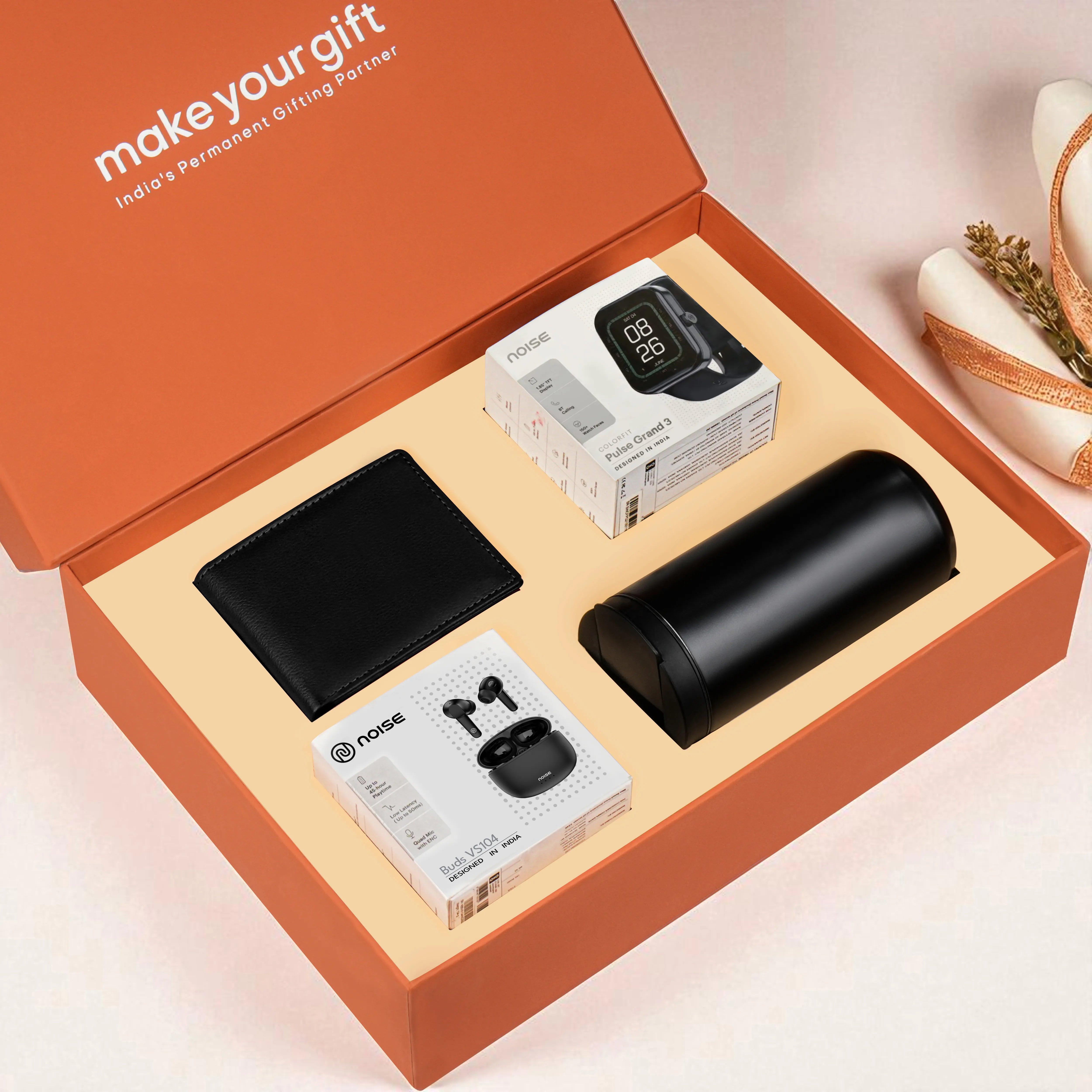 Wallet Smart Watch Earbuds & Tumbler Gift Hamper